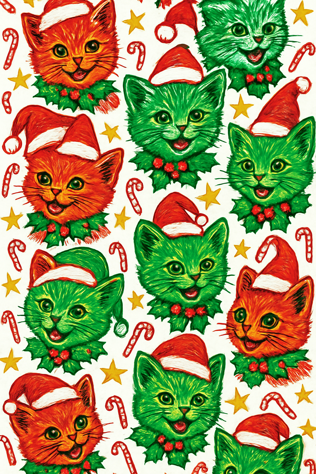 Christmas Cat Carol Grid soft everyday over-the-knee socks