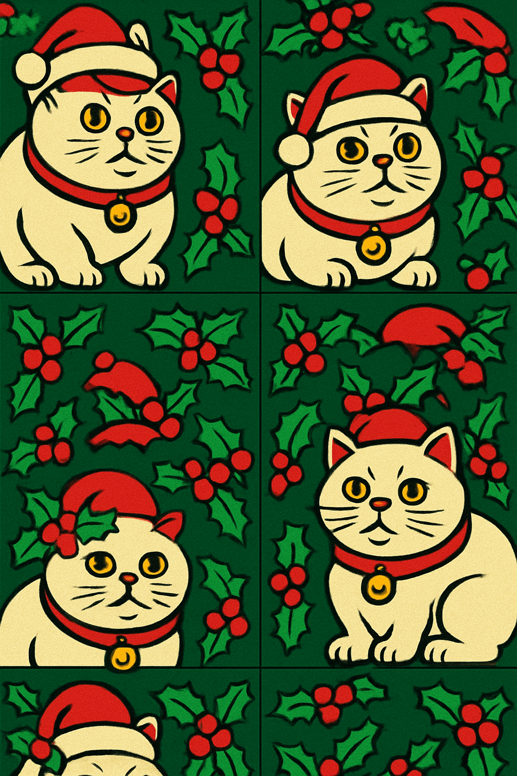 Festive Cat Carol Grid designer print over-the-knee socks
