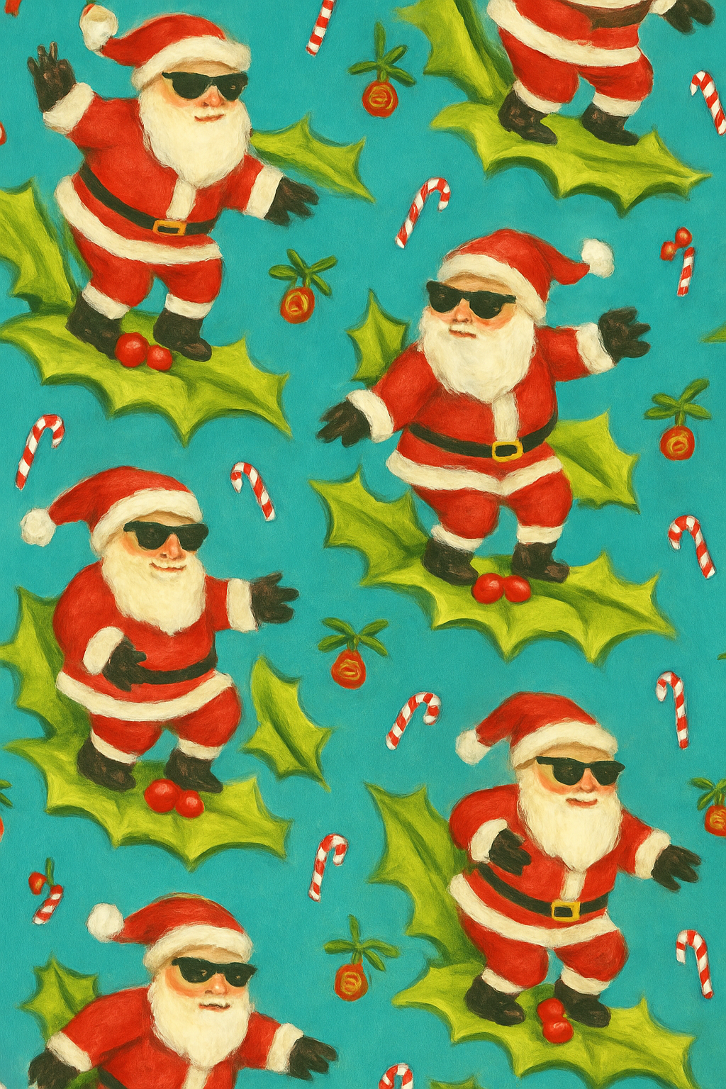 Santa Surf Retro Repeat unique graphic over-the-knee socks