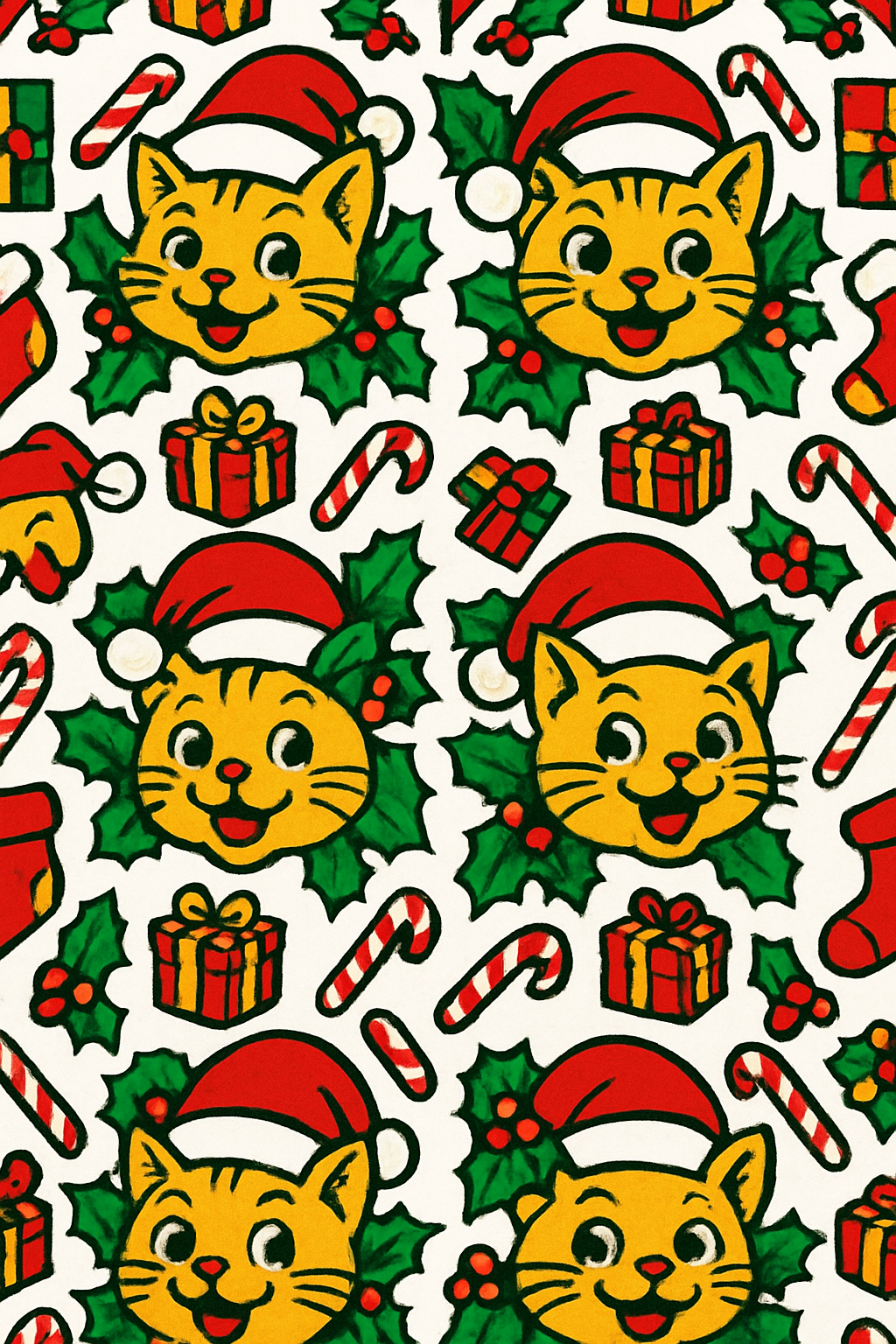 Festive Cat Carol Grid unique graphic over-the-knee socks