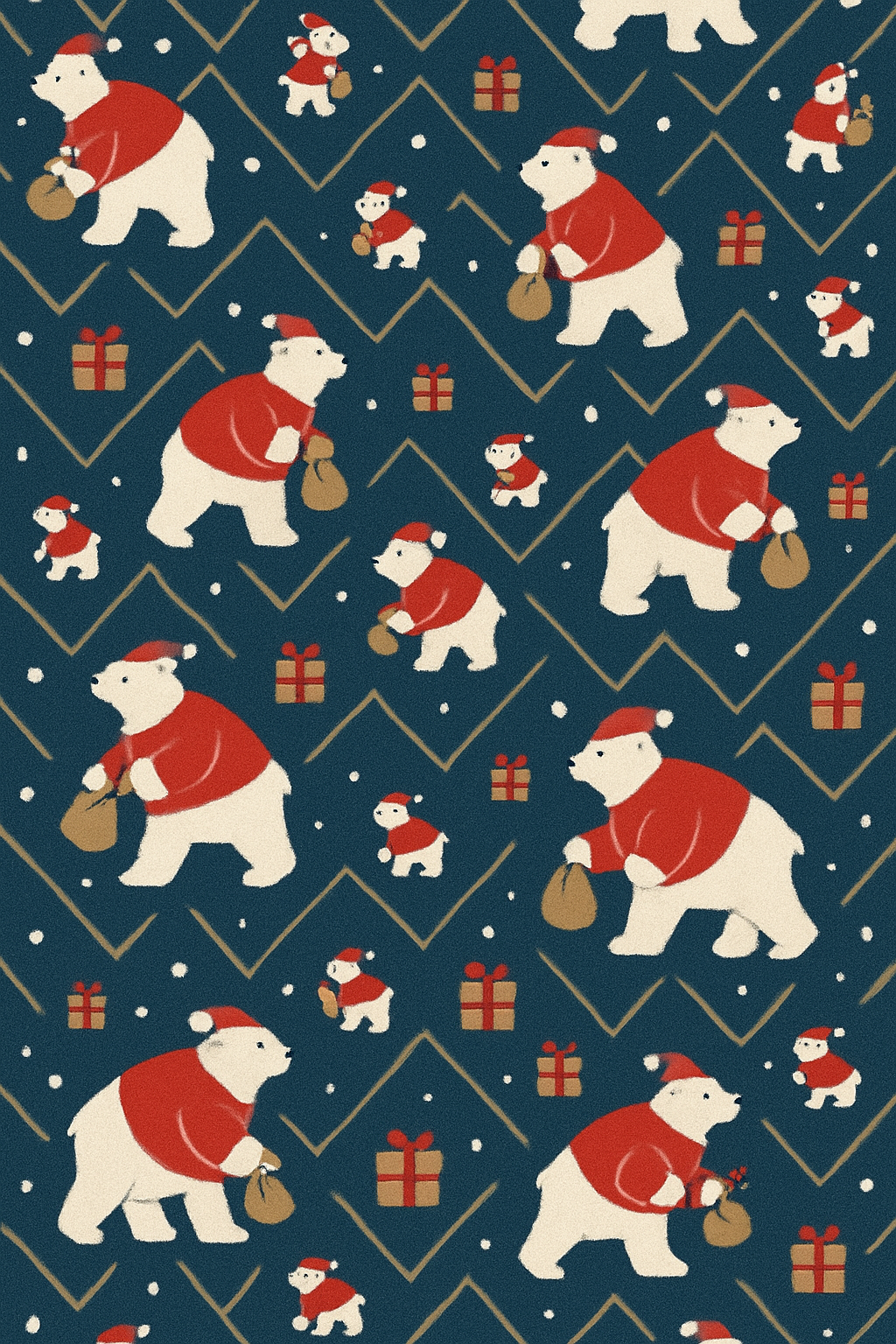 Santa Bear Chevron Scatter designer print over-the-knee socks