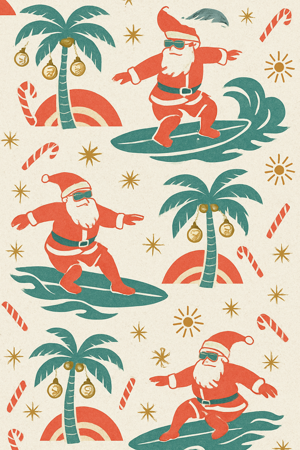 Santa Surf Retro Poster Look On Light Gray unique graphic over-the-knee socks