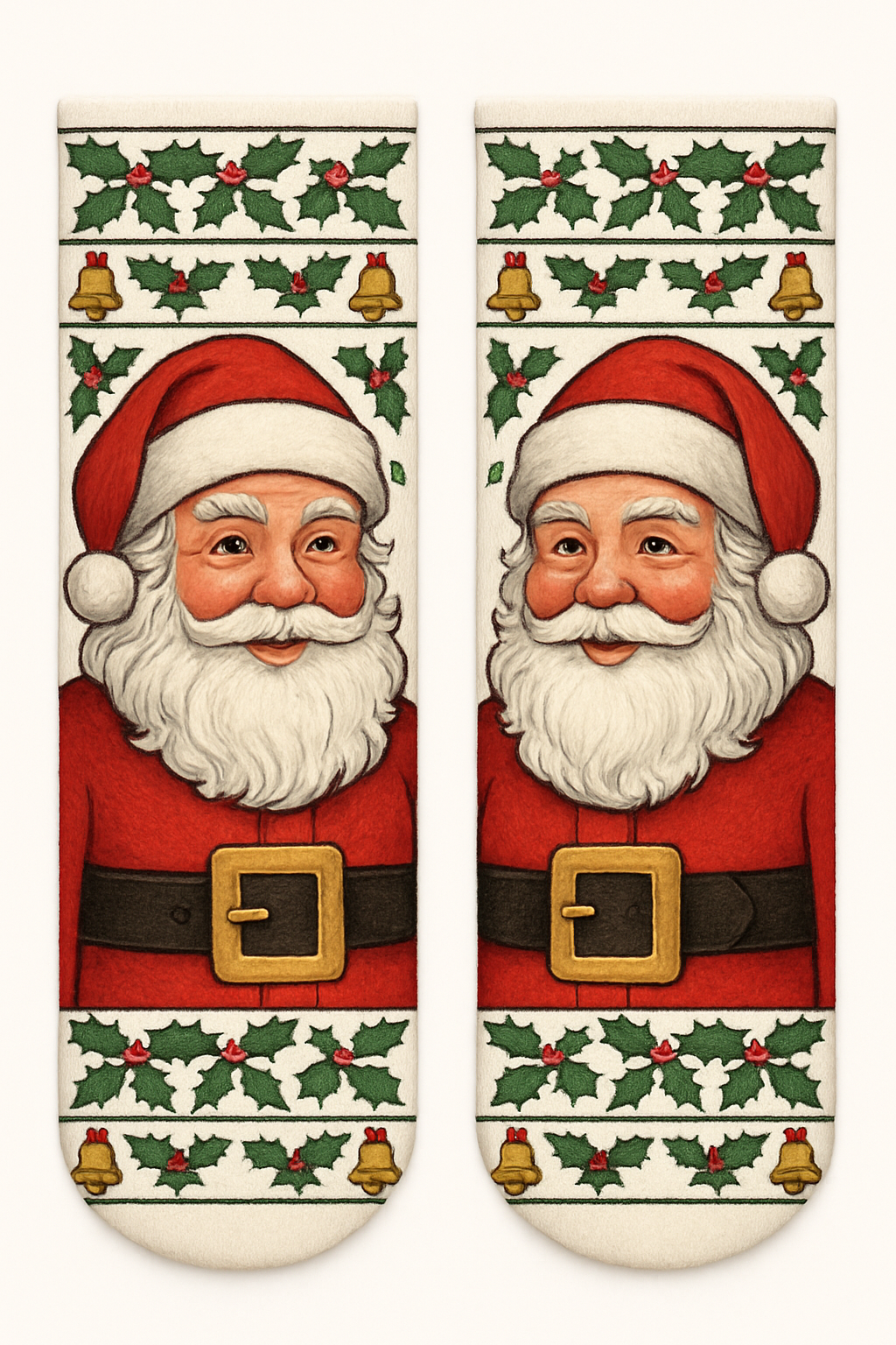 Santa Spotlight Mirrored Pair On White Background unique graphic over-the-knee socks