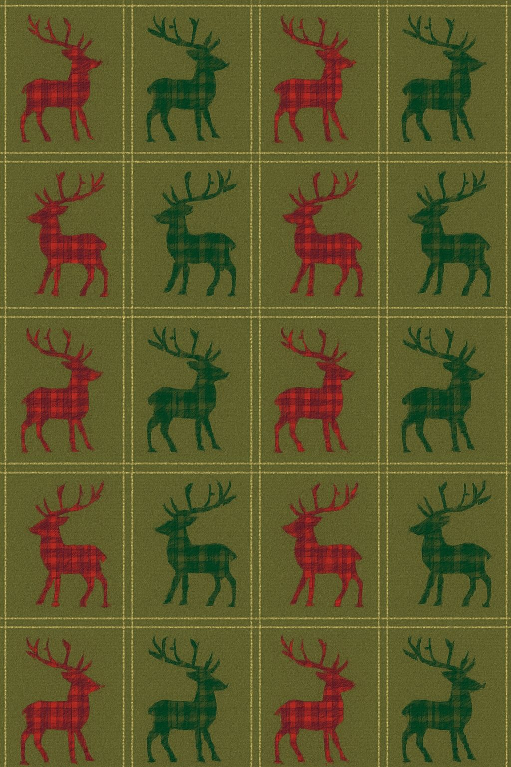 Tartan Plaid Reindeer On Olive Background designer print over-the-knee socks