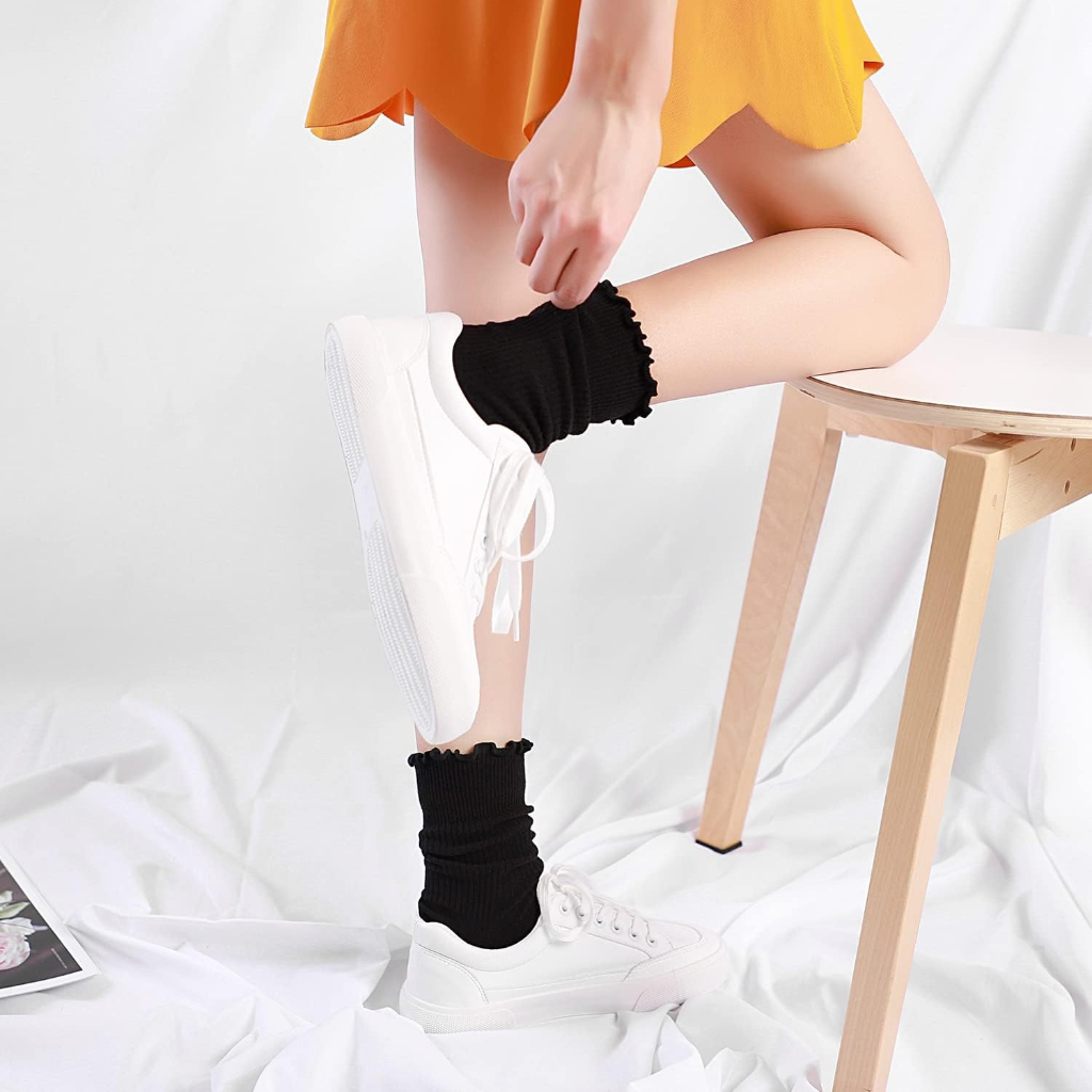 Pack of 6 Women Ruffle Turn Cuff Casual Cool Knit Cotton Lettuce Ankle Crew SocksPair Of 6 Ruffle Turn Cuff Knit Lettuce Ankle Socks - Image 6