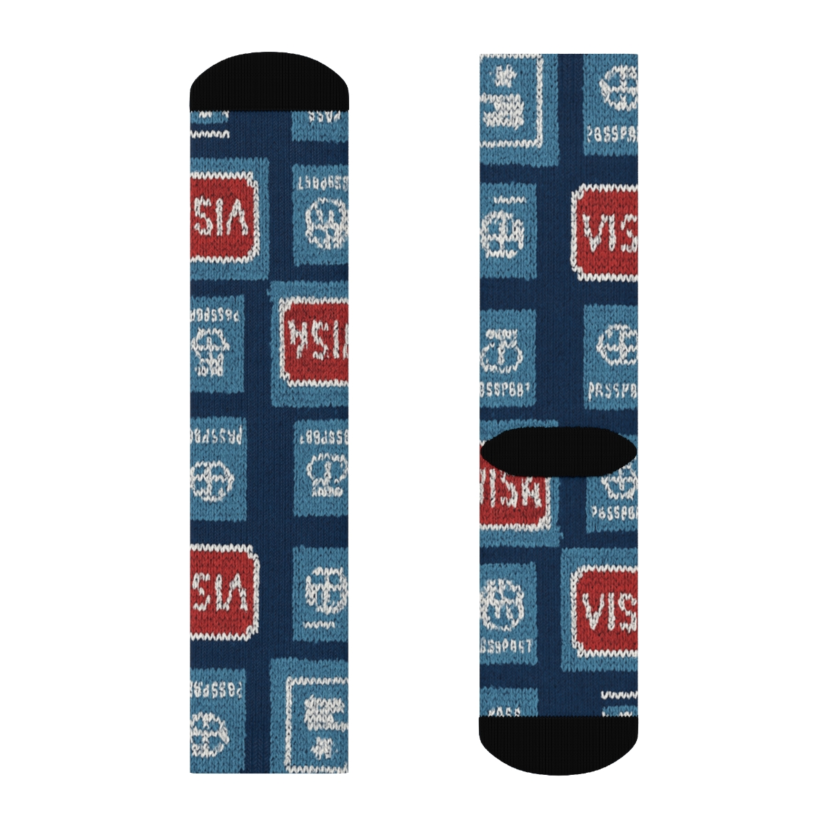 Immigration Officer Passport Stamp Knit Grid designer printed crew socks