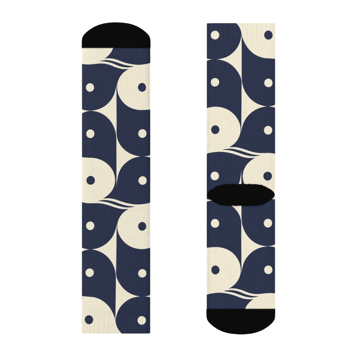Indigo Cream Interlocking Teardrop Tiles unique graphic crew socks