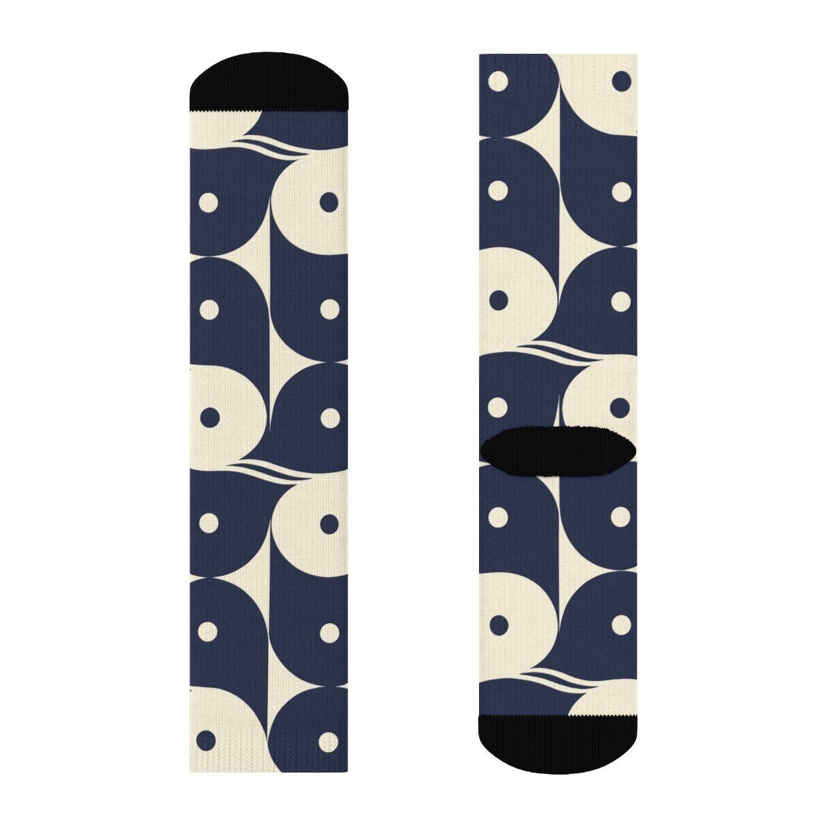 Indigo Cream Interlocking Teardrop Tiles unique graphic crew socks