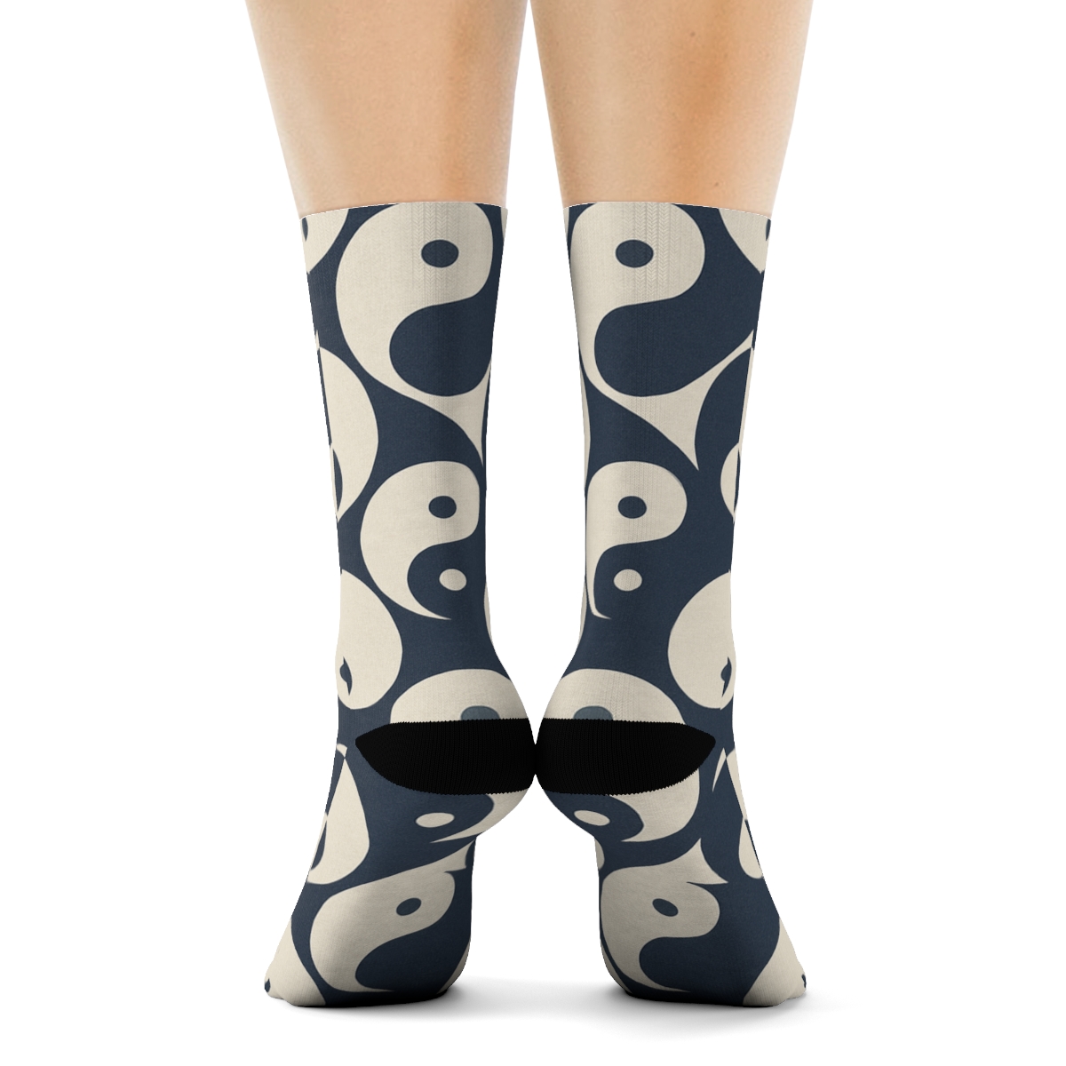 Indigo Cream Teardrop Checker Flow Repeat designer printed crew socksIndigo Cream Teardrop Checker Flow Repeat Crew Socks - Image 4