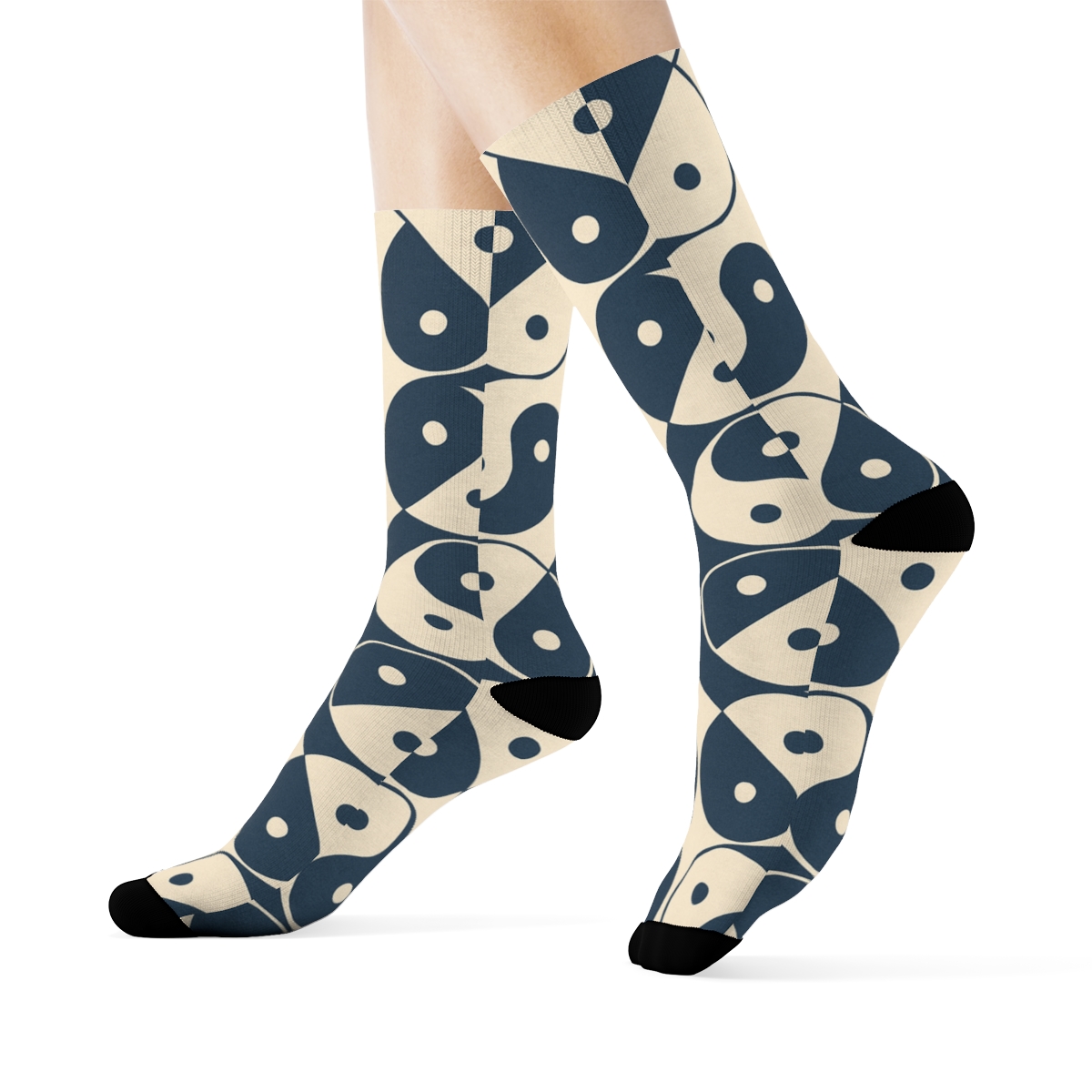 Indigo Cream Teardrop Negative Space Grid soft everyday crew socks