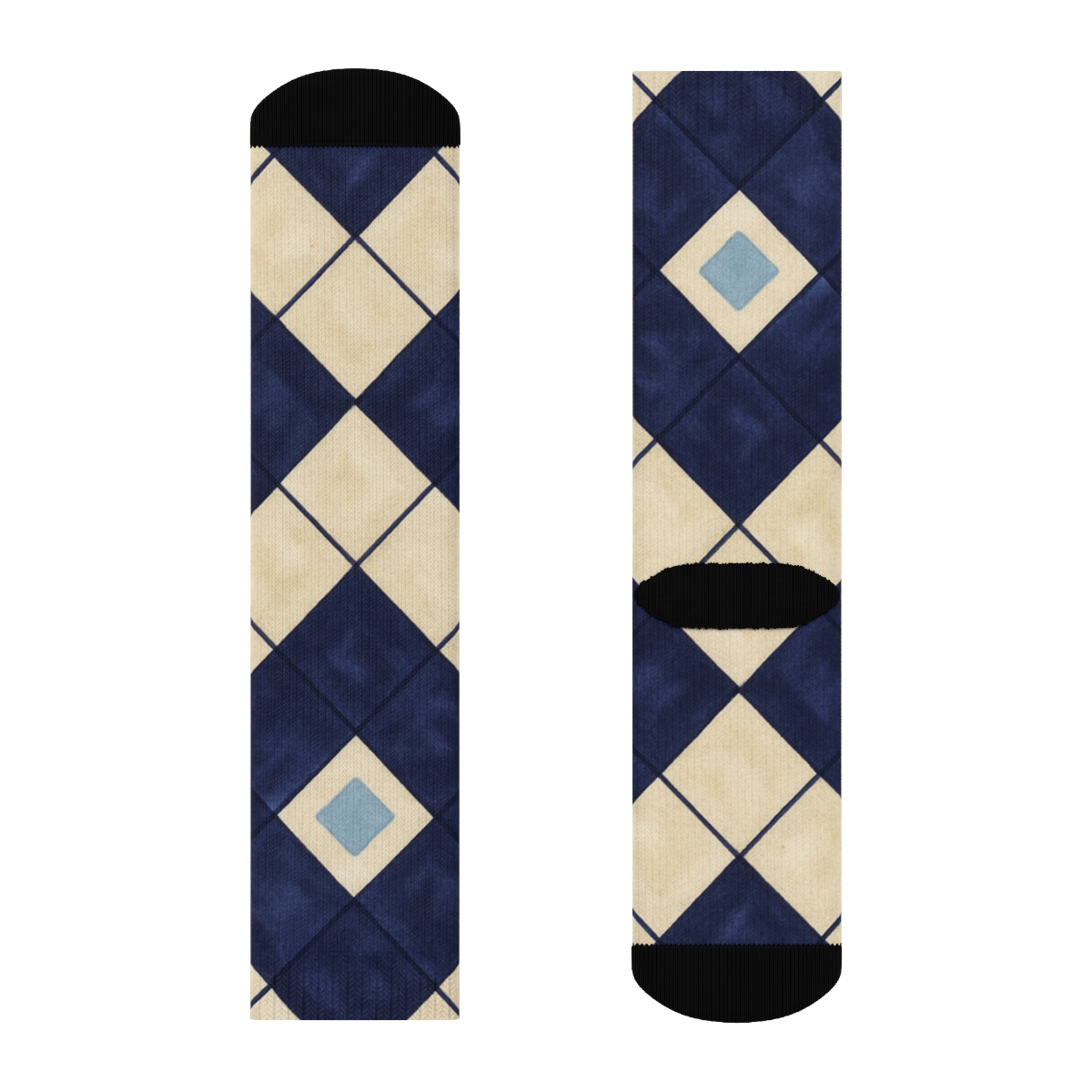 Indigo Diamond Check Gradient Tiles On Warm Ivory premium sports crew socks