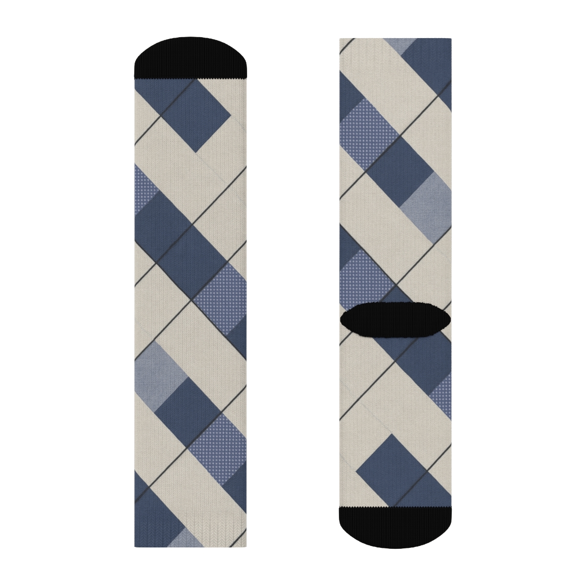 Indigo Diamond Check With Nested Micro Check Inlays personalized crew socks