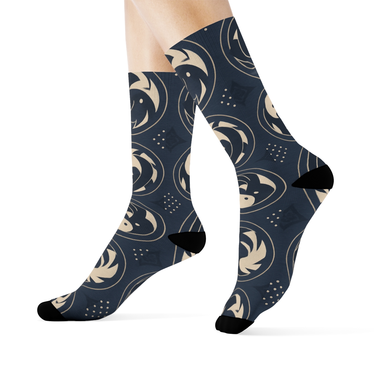 Indigo Koi Duality Mandala Lattice soft everyday crew socksIndigo Koi Duality Mandala Lattice Crew Socks - Image 3