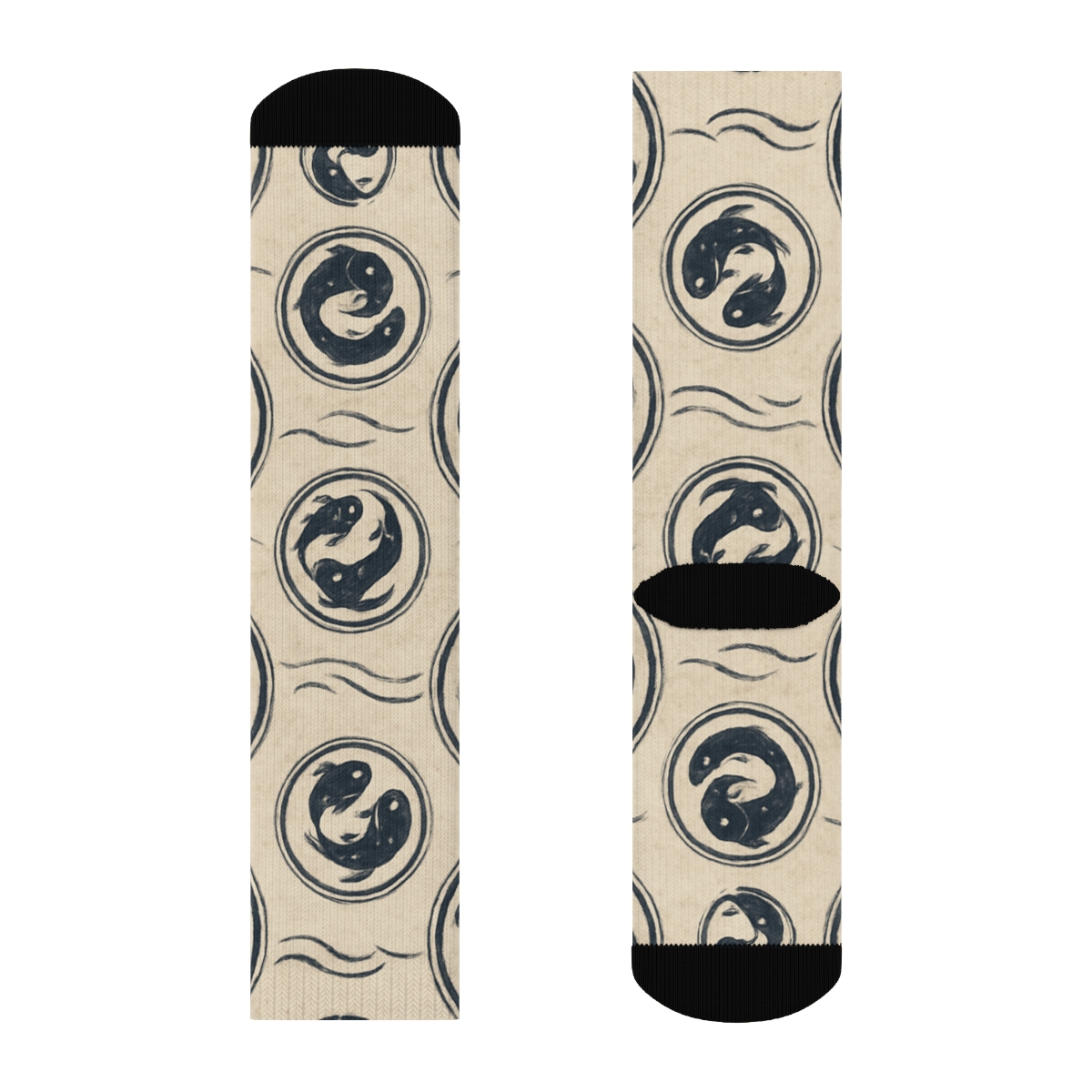 Indigo Koi Duality Mandala On Pale Cream personalized crew socks