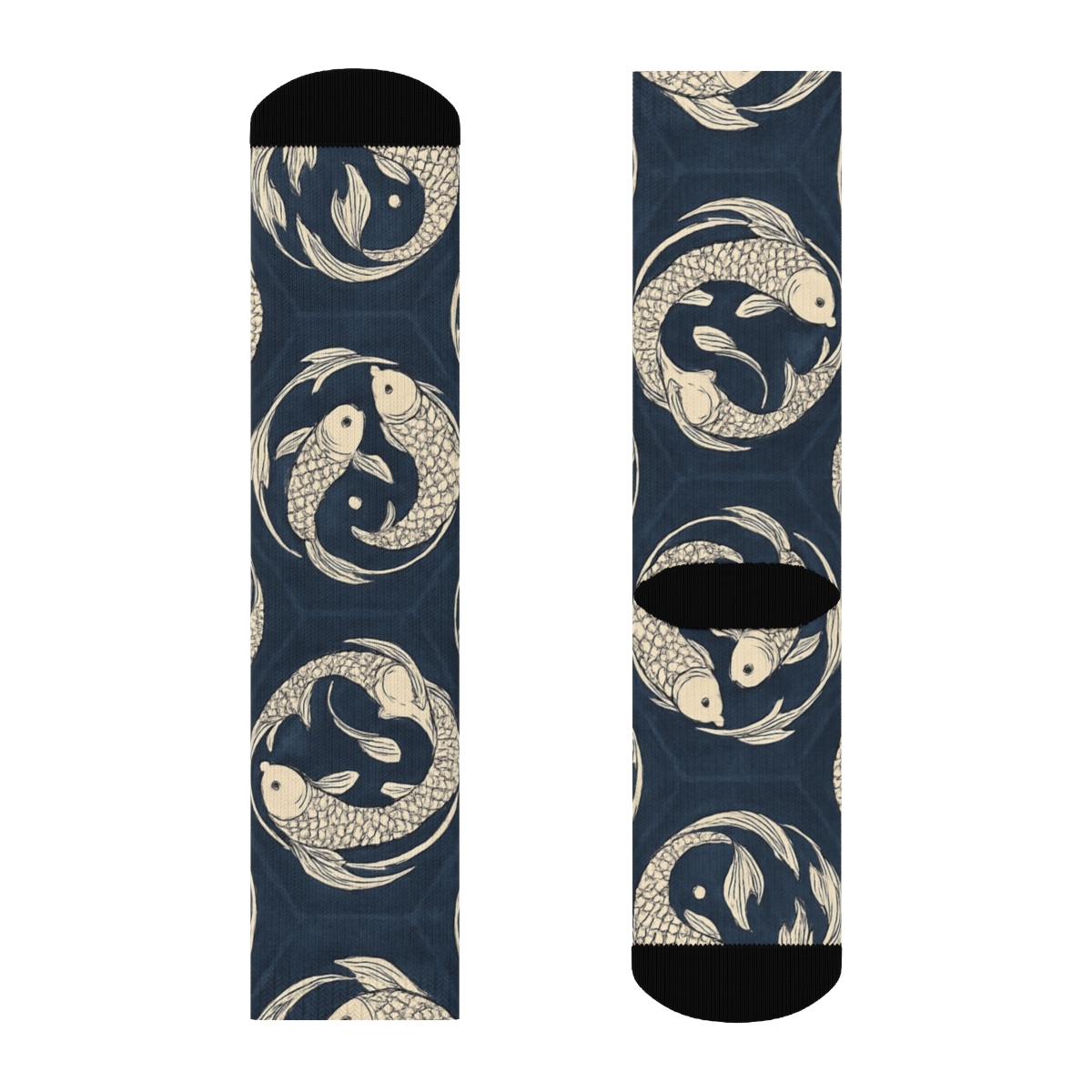 Indigo Koi Duality Medallion Tile On Deep Indigo custom crew socks