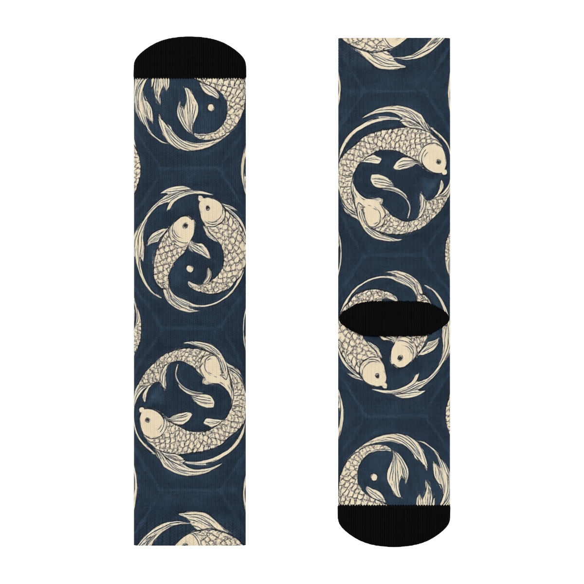 Indigo Koi Duality Medallion Tile On Deep Indigo custom crew socks