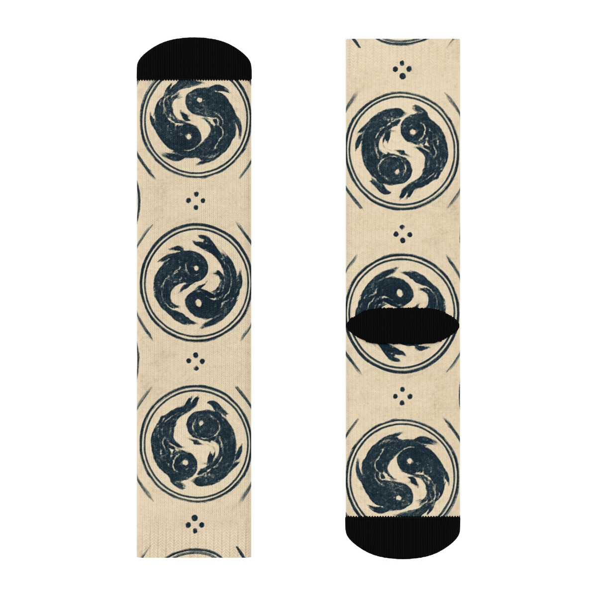 Indigo Koi Mandala Ring Repeat On Pale Cream stylish athletic crew socks