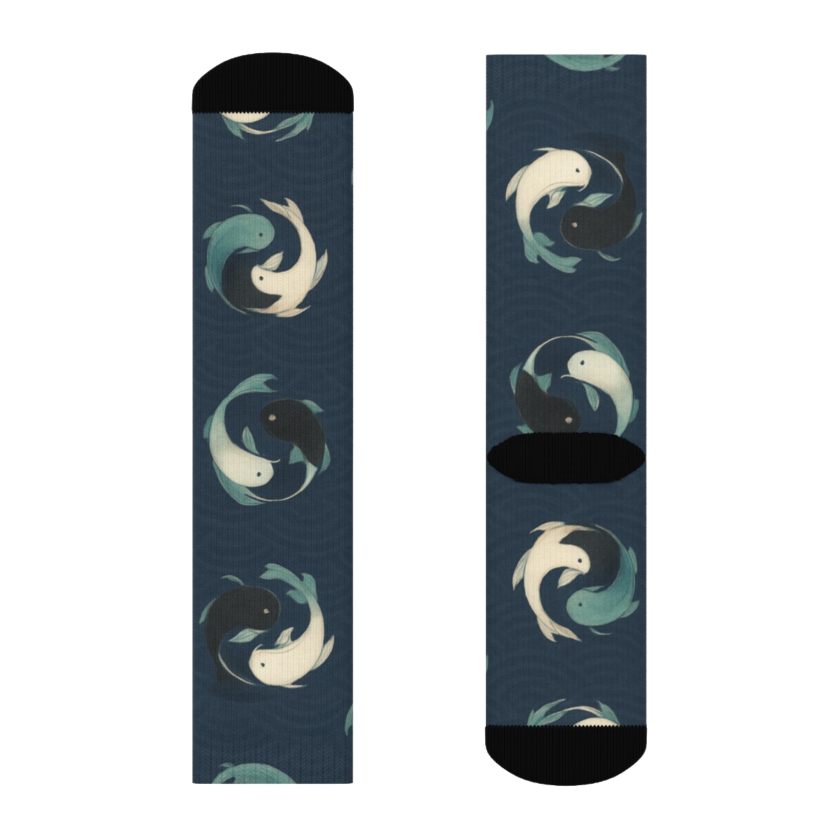 Indigo Koi Yin Yang Wave Bands On Deep Indigo comfortable cotton crew socks