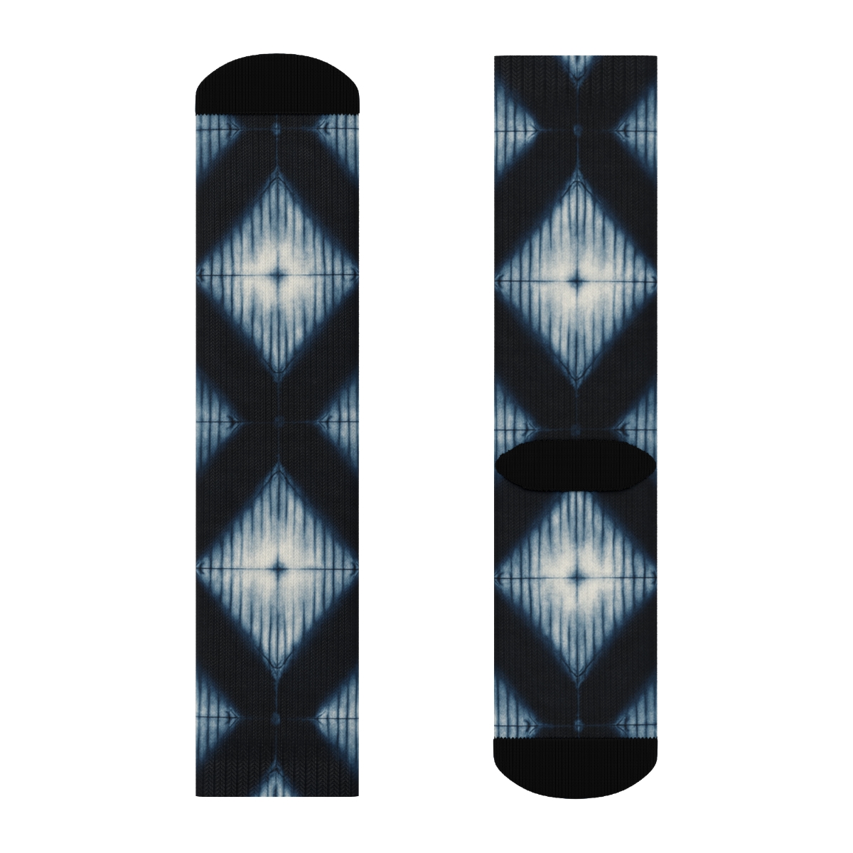 Indigo Shibori Diamond Array On Black Background comfortable cotton crew socks
