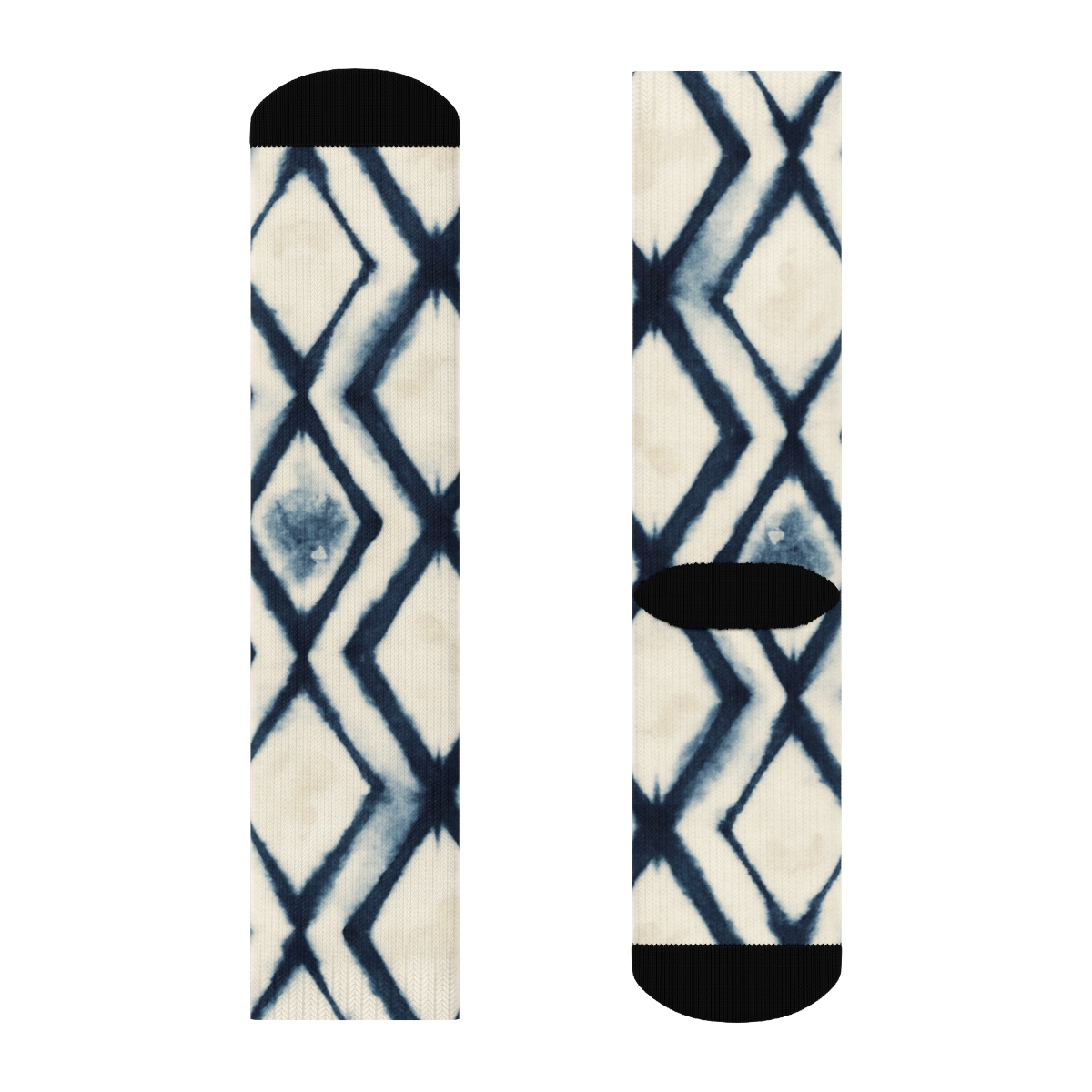 Indigo Shibori Diamond Chain On Ivory Background soft everyday crew socks