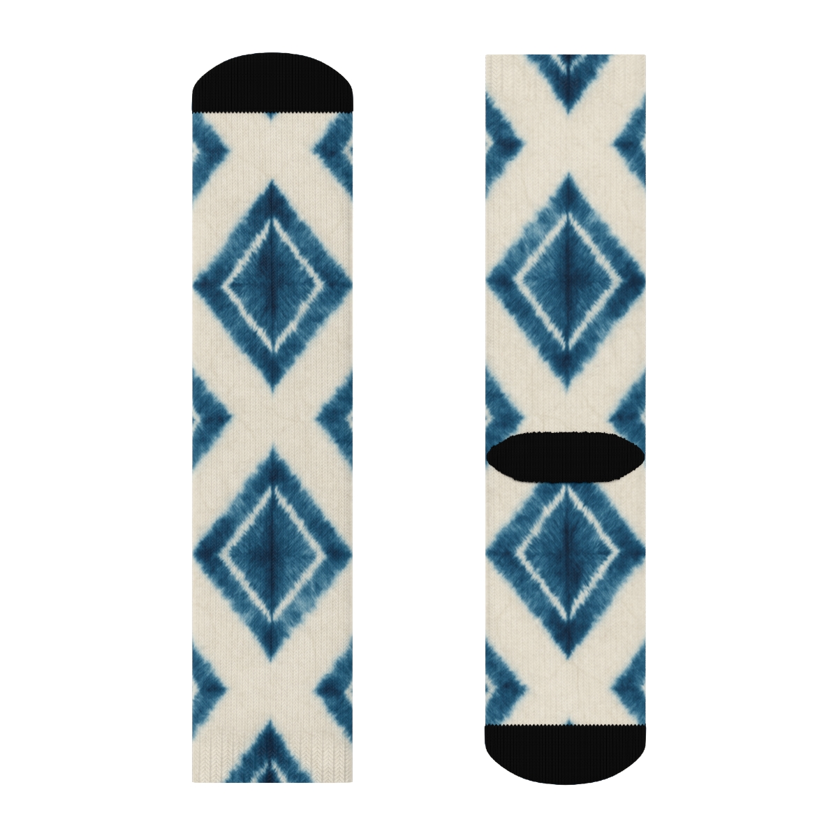 Indigo Shibori Diamond March On Ivory Field designer printed crew socks