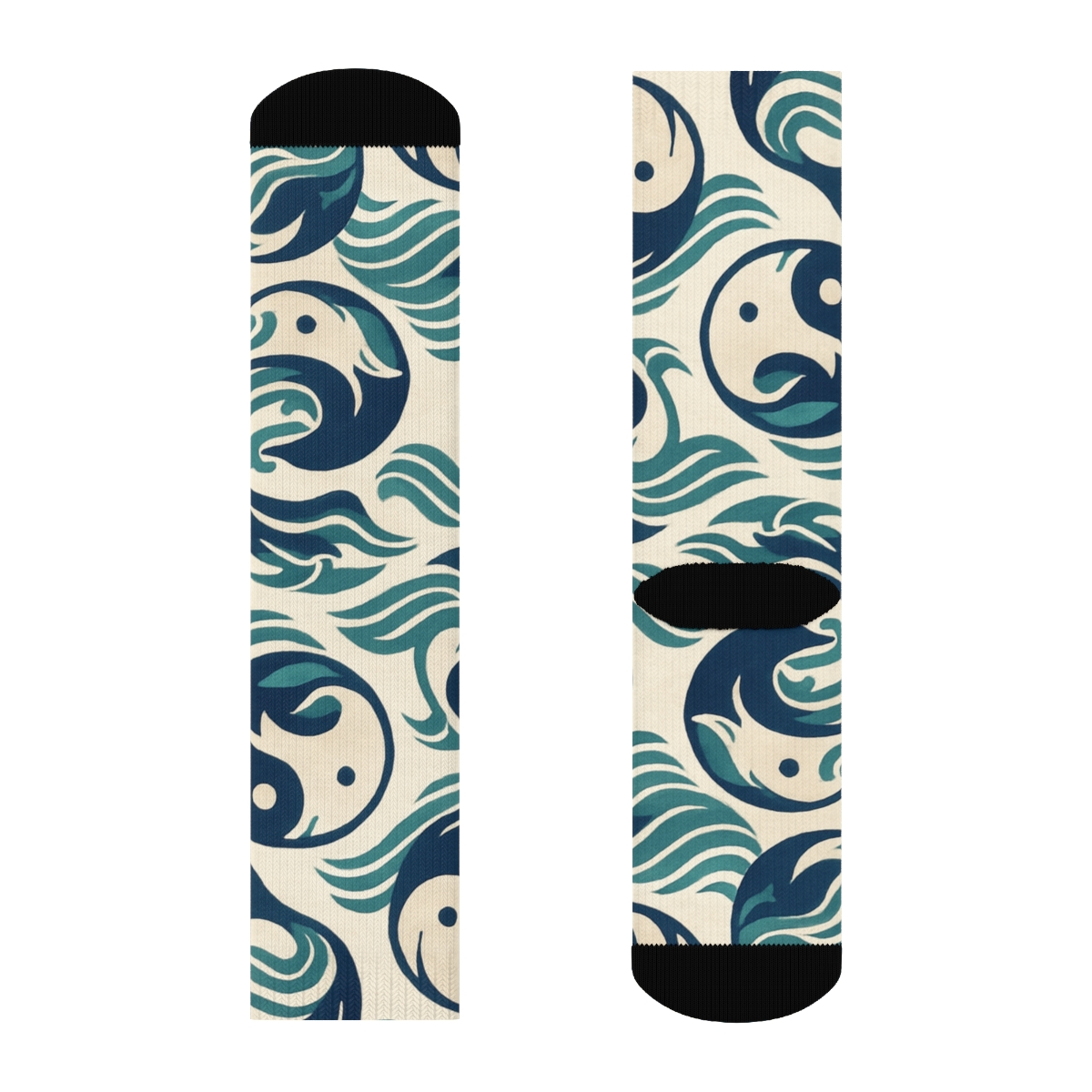 Indigo Wave Yin Yang Banding With Koi Pair Loops trendy patterned crew socks