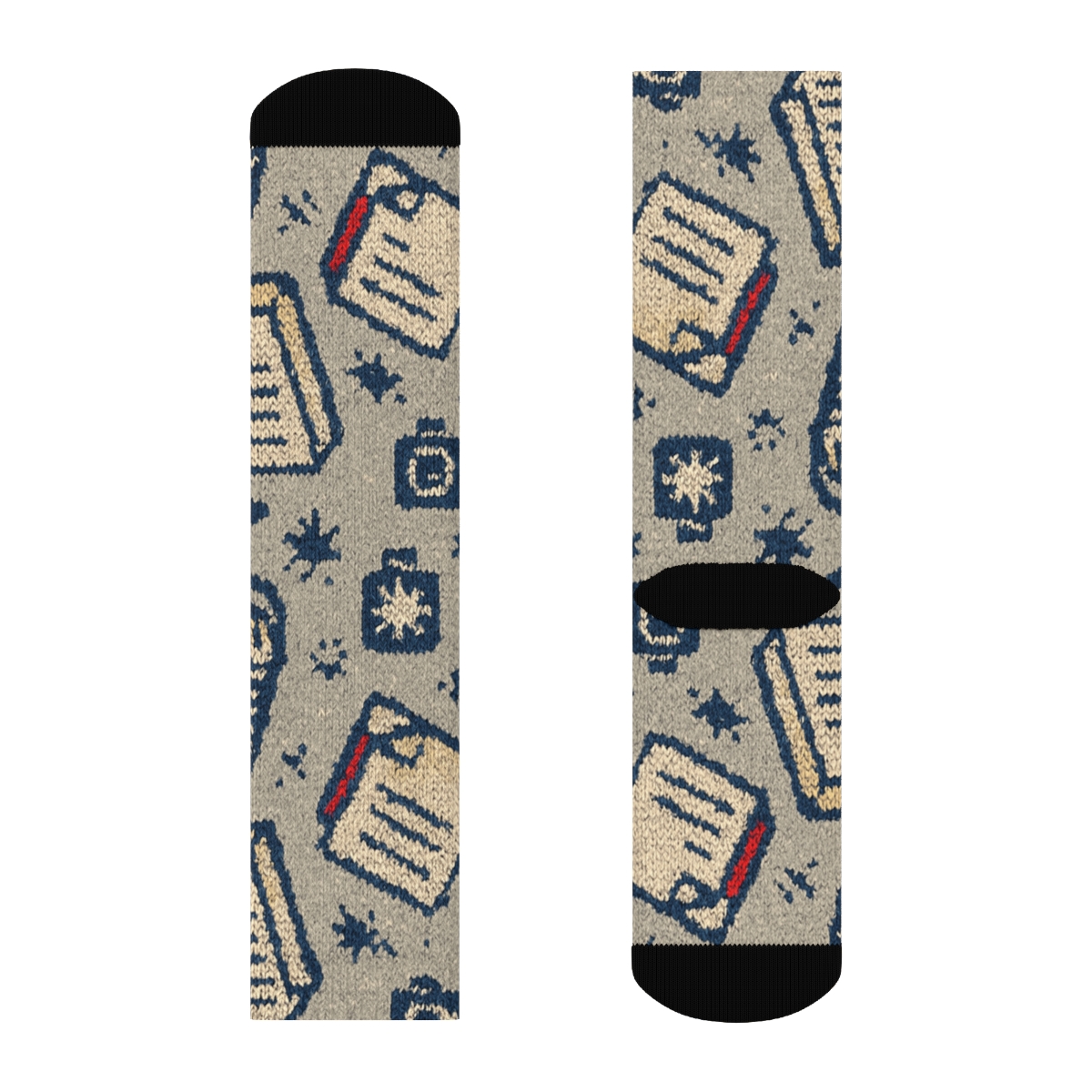 Ink Lattice With Reporter Microphones unique graphic crew socks
