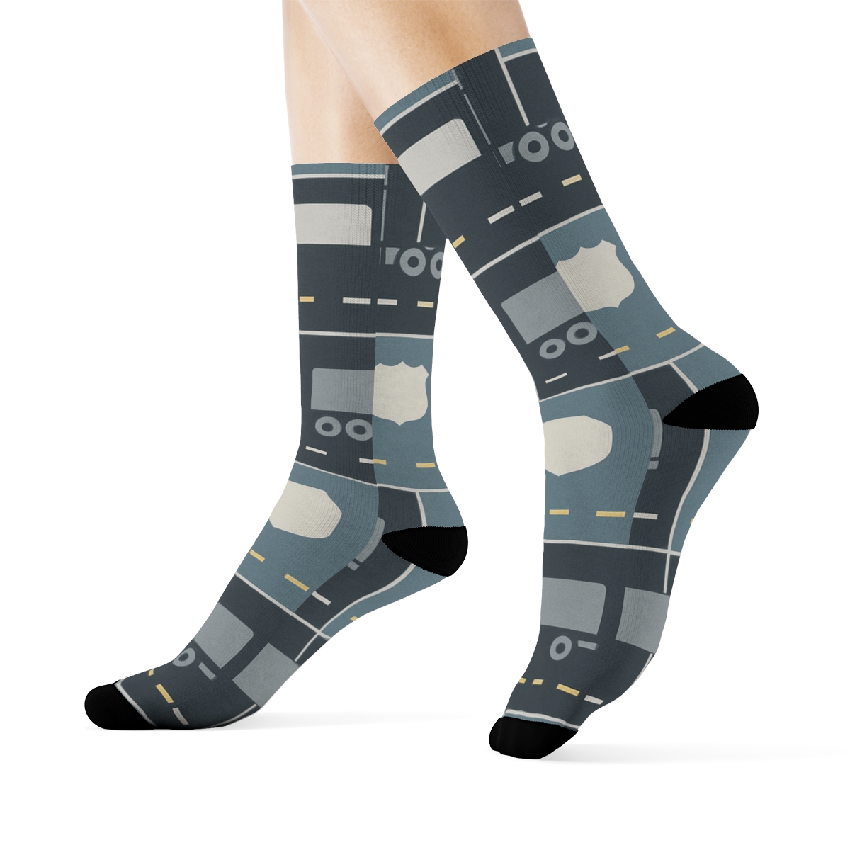 Interstate Patchwork With Truck Driver Icons soft everyday crew socks