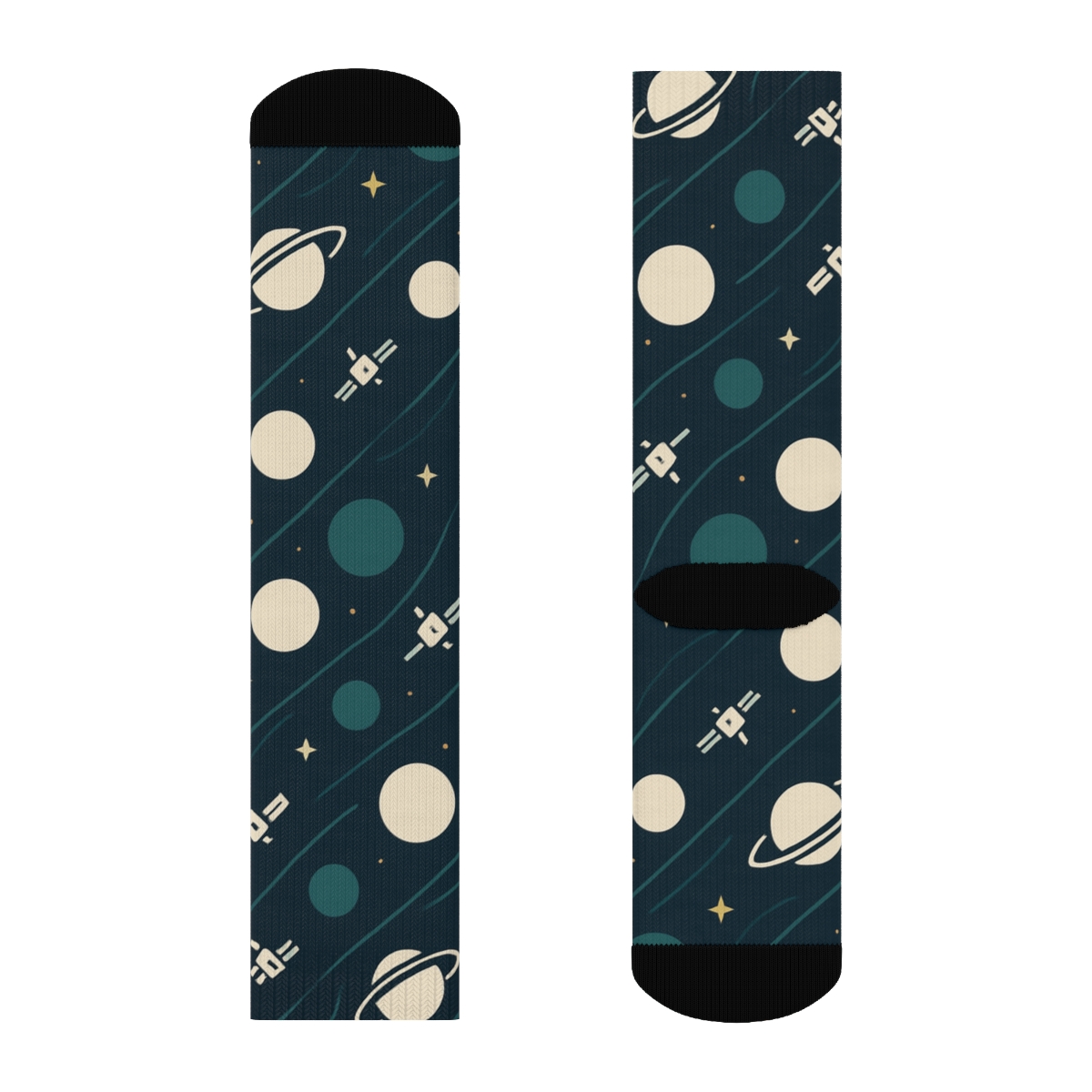 Ion Teal Orbital Band Tessellation On Deep Navy Background trendy patterned crew socks