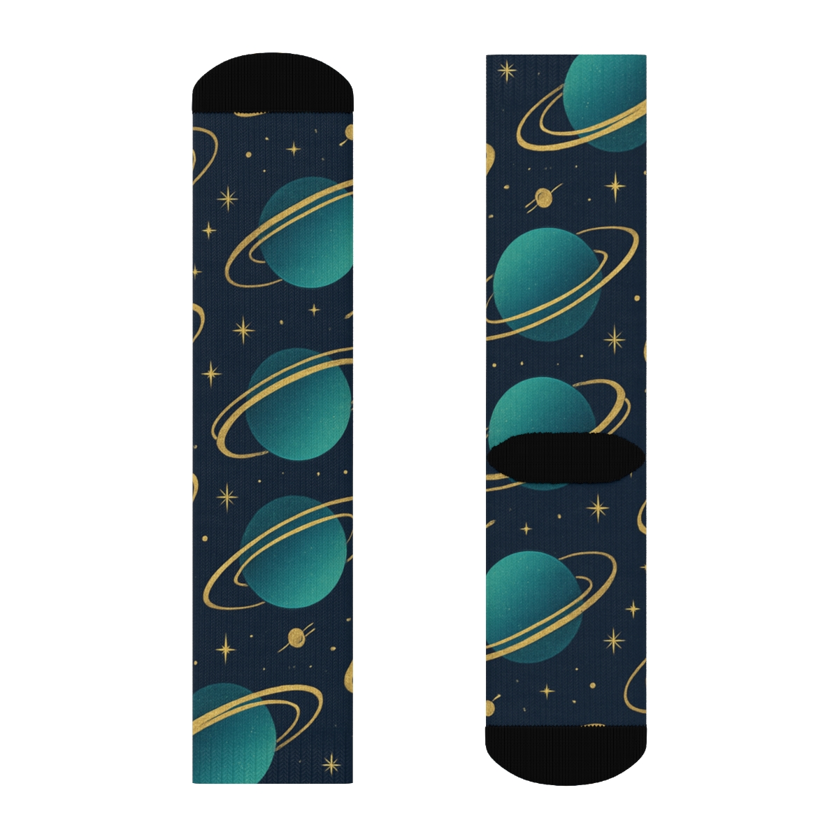 Ion Teal Orbital Bands On Deep Navy Background personalized crew socks