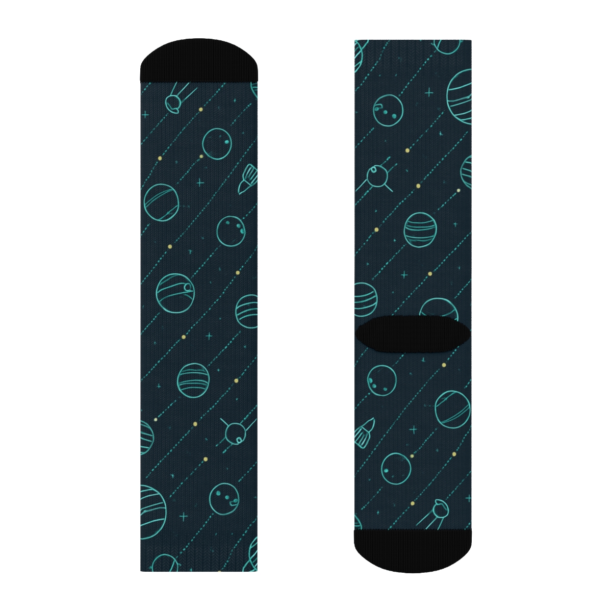 Ionized Teal Orbital Band Blueprint On Deep Navy Background stylish athletic crew socks