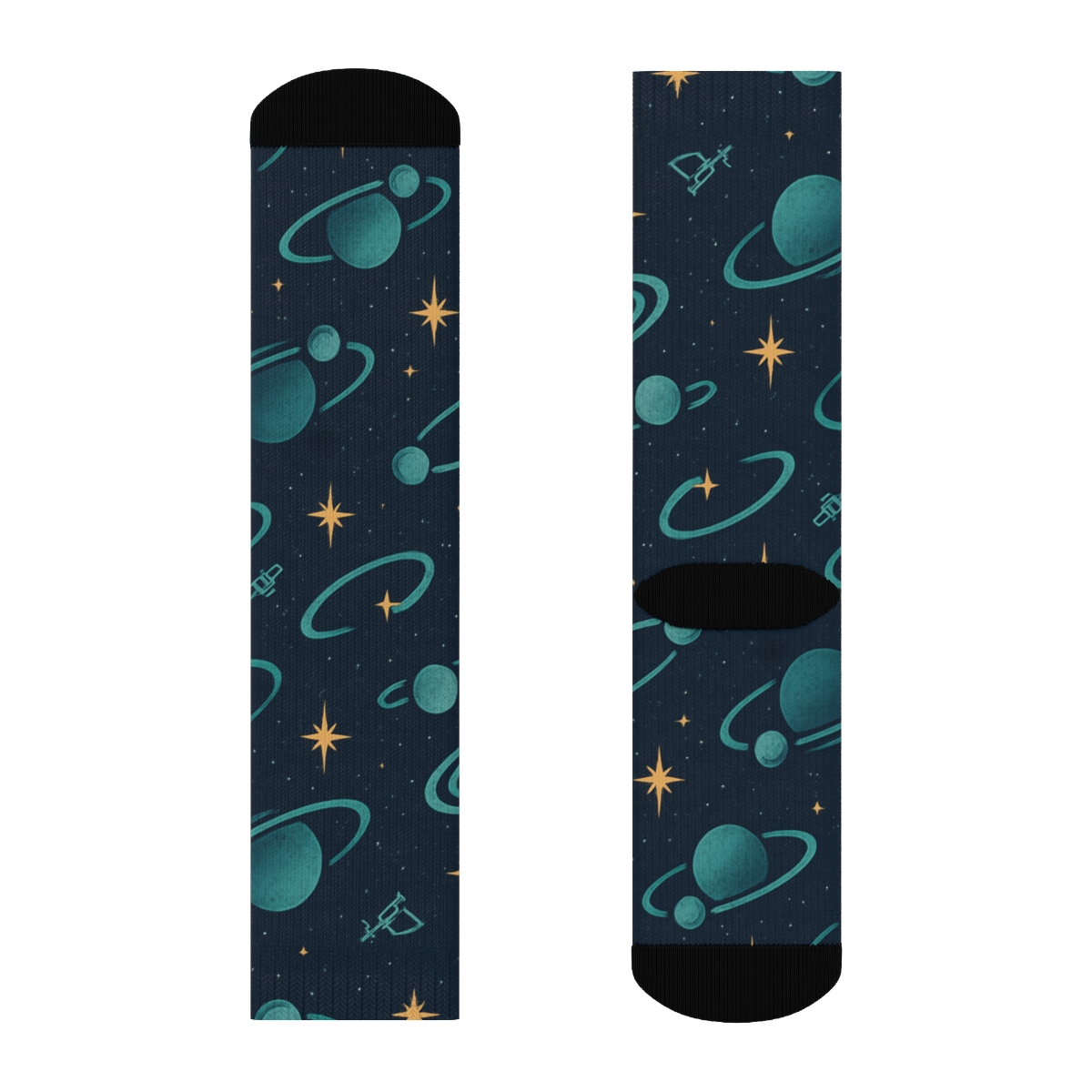 Ionized Teal Orbital Band Tessellation On Deep Navy Background trendy patterned crew socks