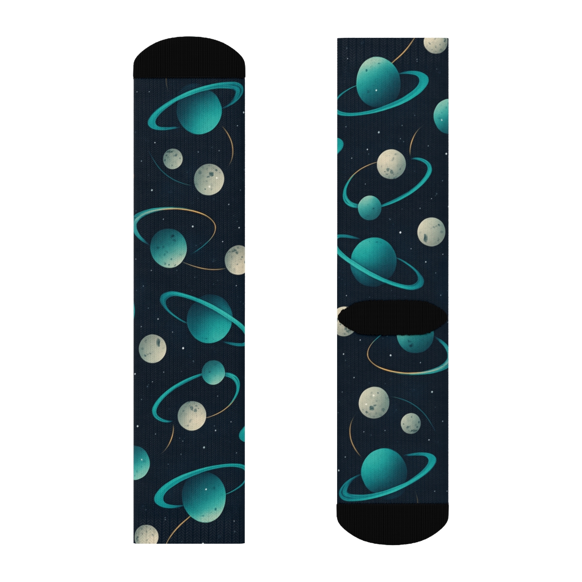 Ionized Teal Orbital Band Tessellation On Deep Navy Background premium sports crew socks