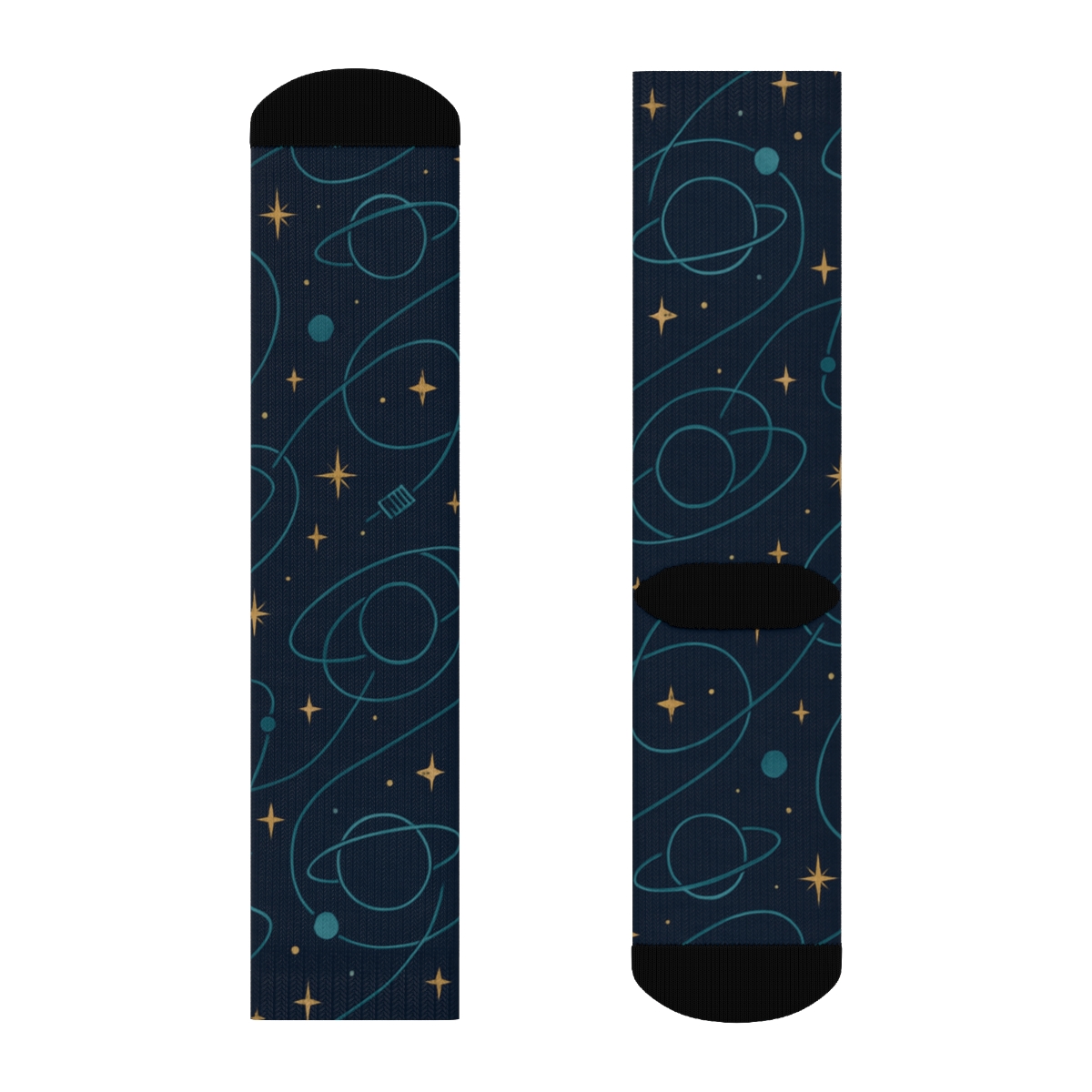 Ionized Teal Orbital Band Tessellation On Deep Navy Background premium sports crew socks