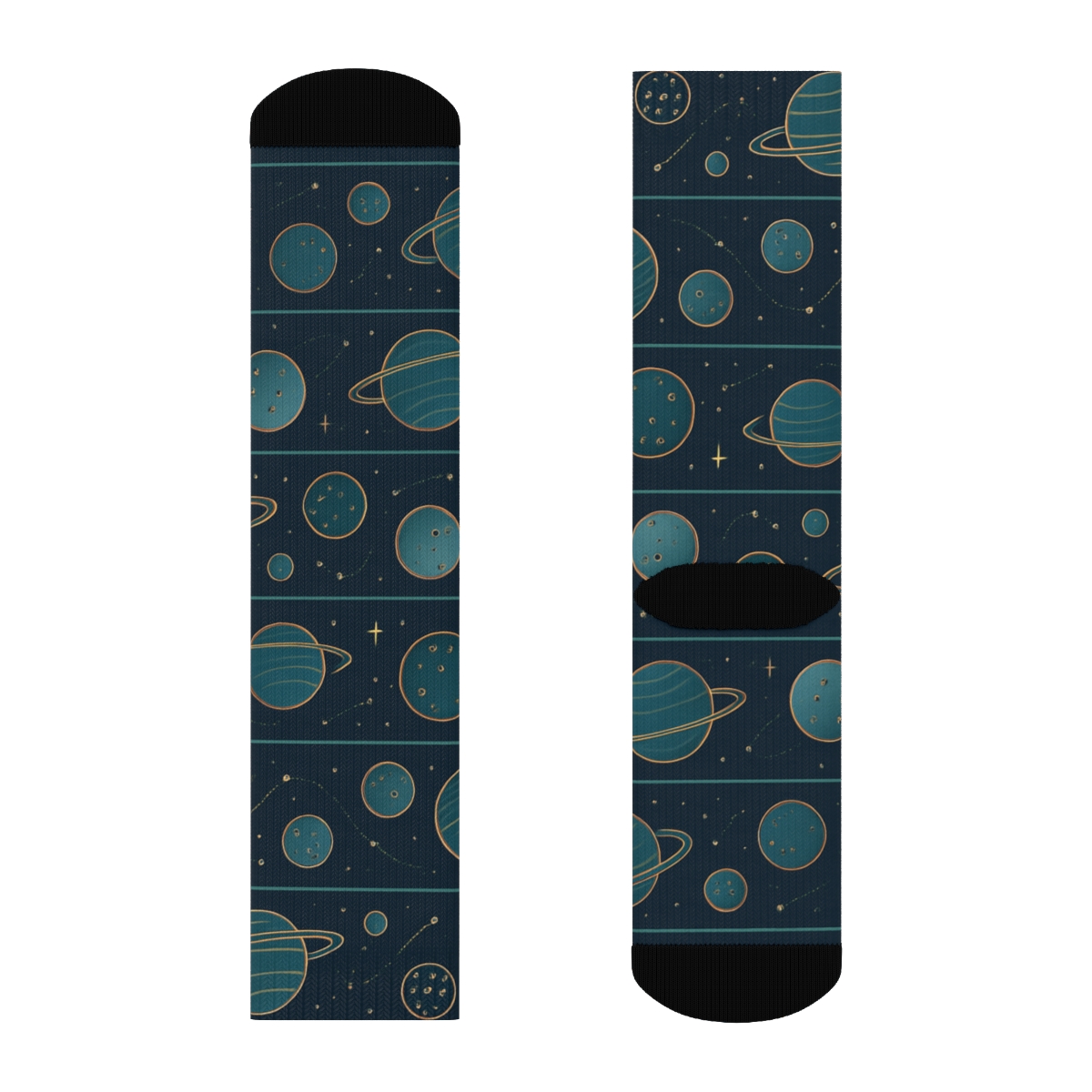 Ionized Teal Orbital Bands On Deep Navy Background custom crew socks