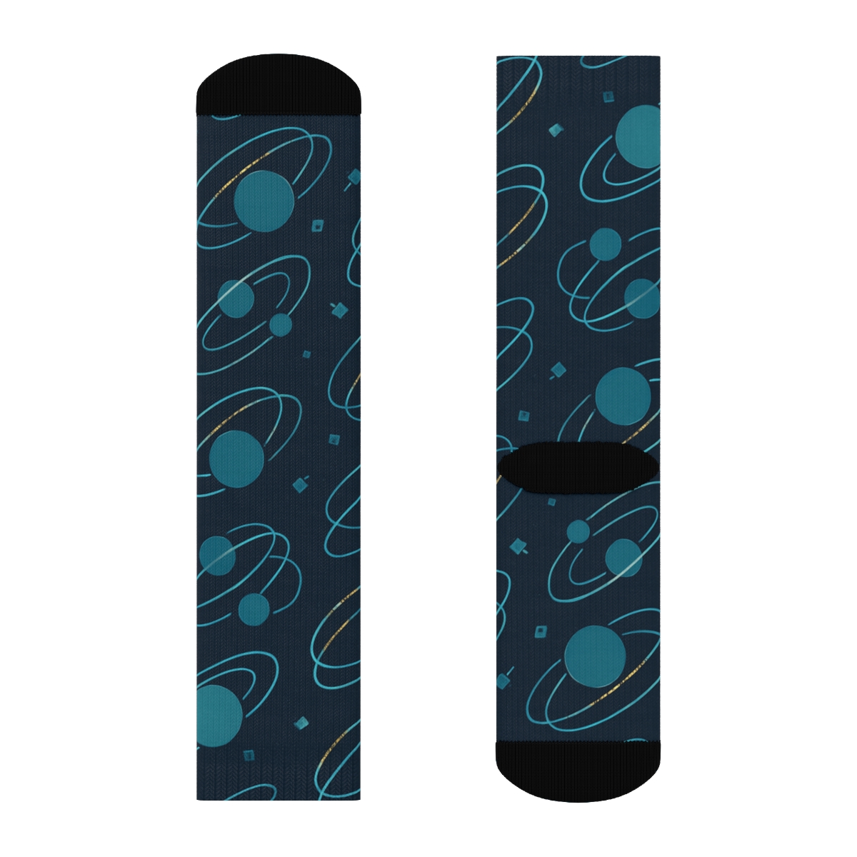 Ionized Teal Orbital Bands On Deep Navy Background designer printed crew socks