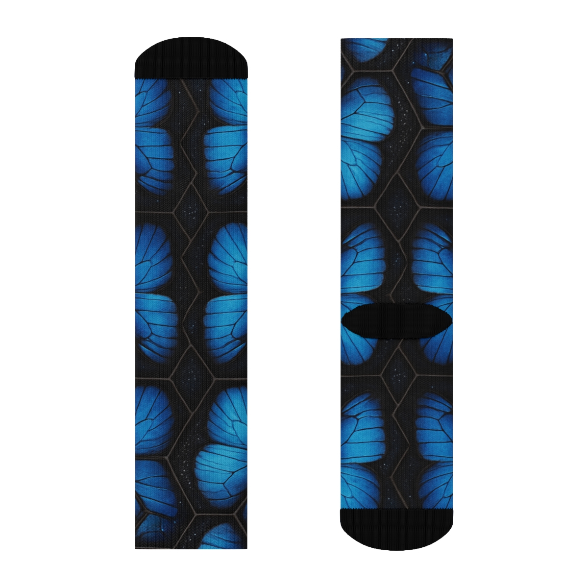 Iridescent Blue Morph Mosaic On Charcoal custom crew socks