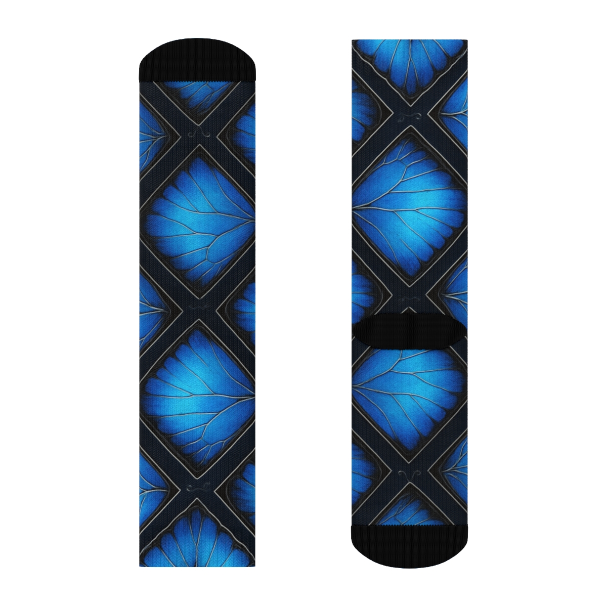 Iridescent Morpho Wing Vein Lattice On Midnight Navy designer printed crew socks