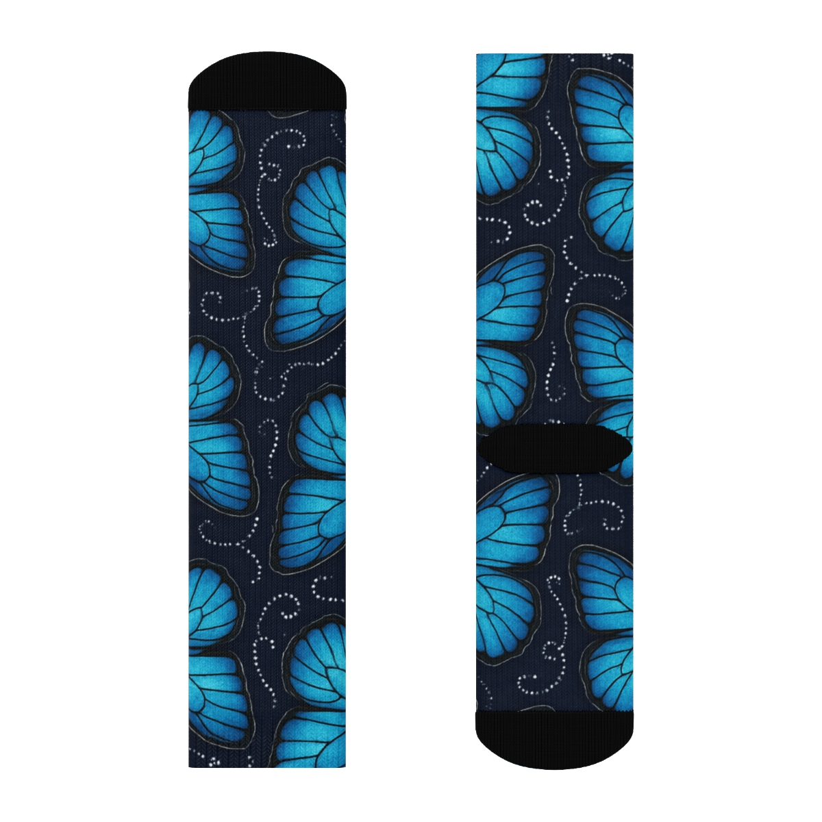 Iridescent Morpho Wing Vein Lattice On Midnight Navy Background trendy patterned crew socks