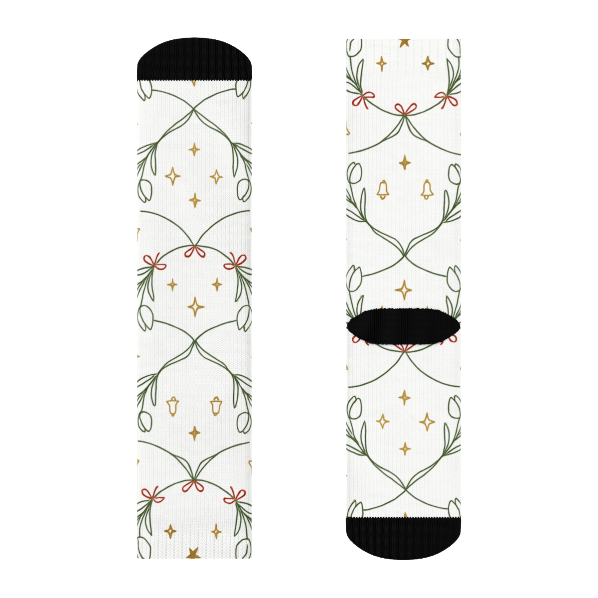 Ivory Line Art Tulip Garland Grid On Snow White Background comfortable cotton crew socks