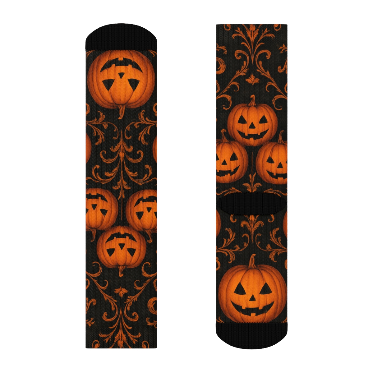 Jack O Lantern Damask Motif On Black Background stylish athletic crew socks