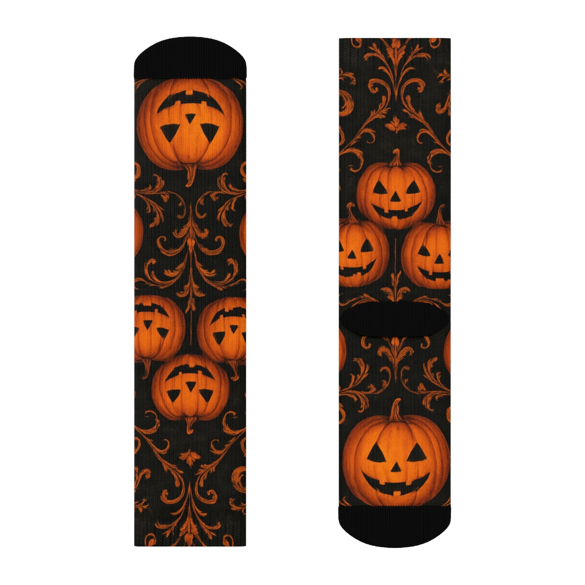 Jack O Lantern Damask Motif On Black Background stylish athletic crew socks