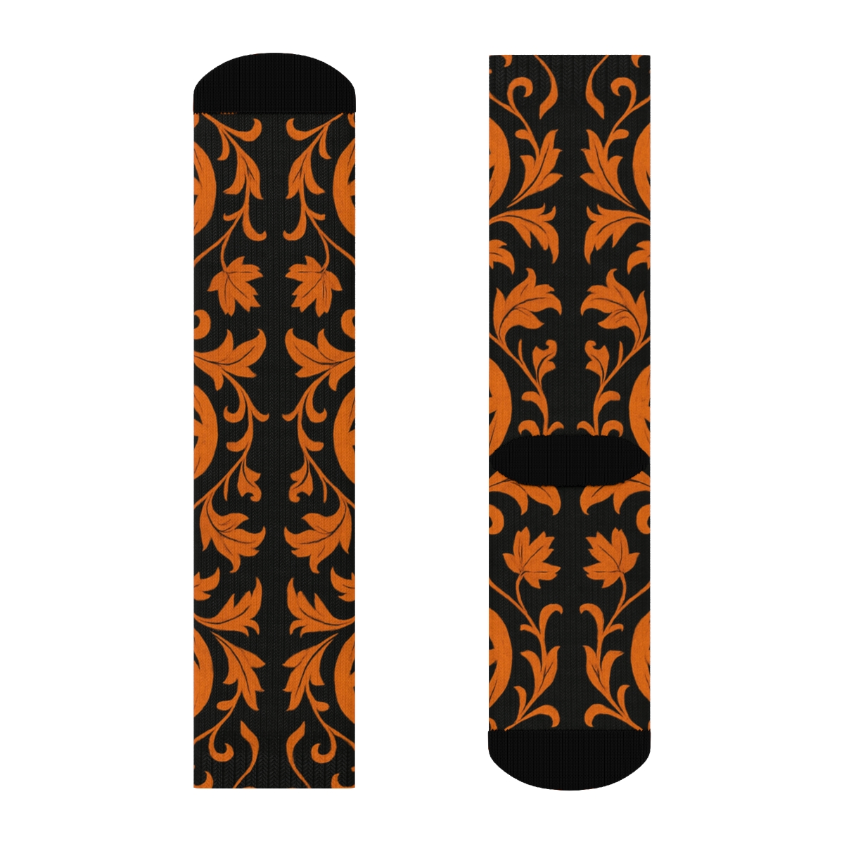 Jack O Lantern Damask On Black Background soft everyday crew socks