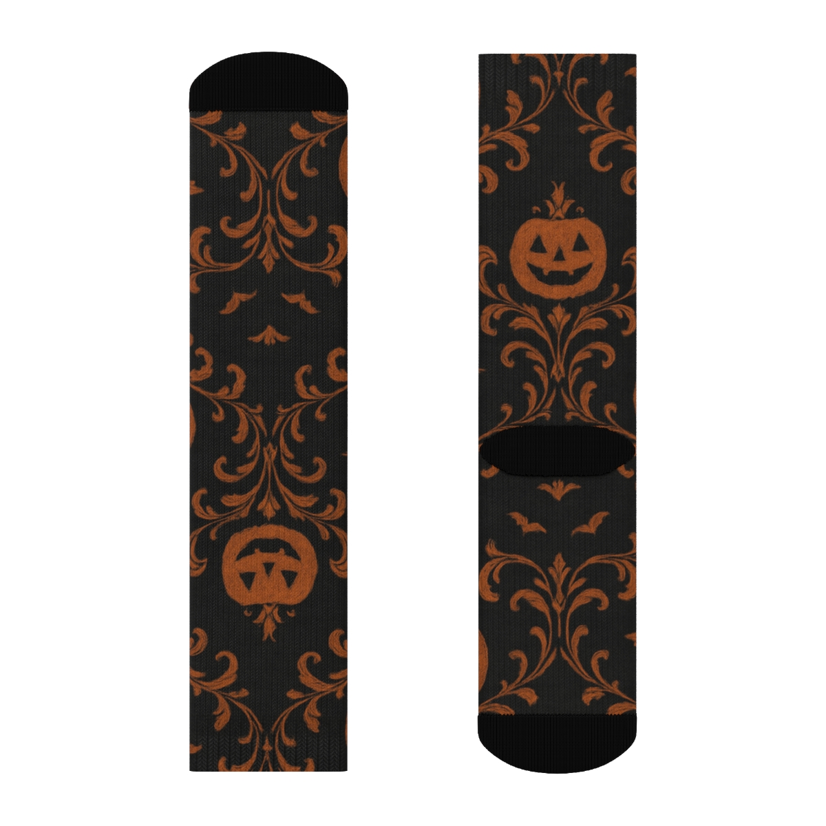 Jack O Lantern Damask On Black Background comfortable cotton crew socks