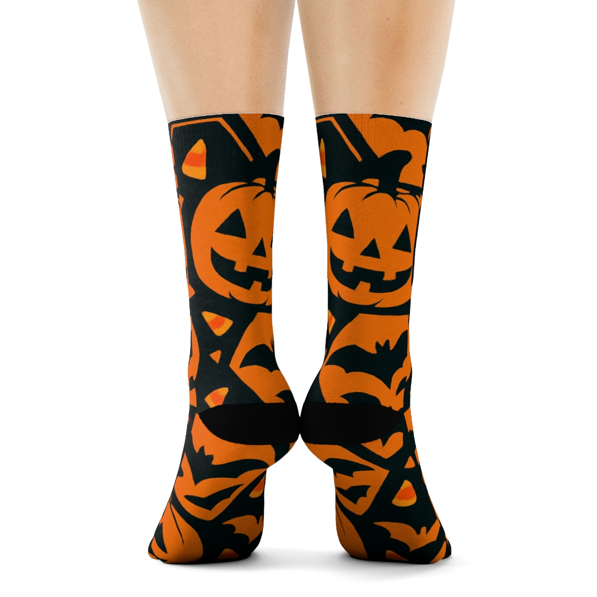 Jack O Lantern Hexagonal Tile On Black Background soft everyday crew socks