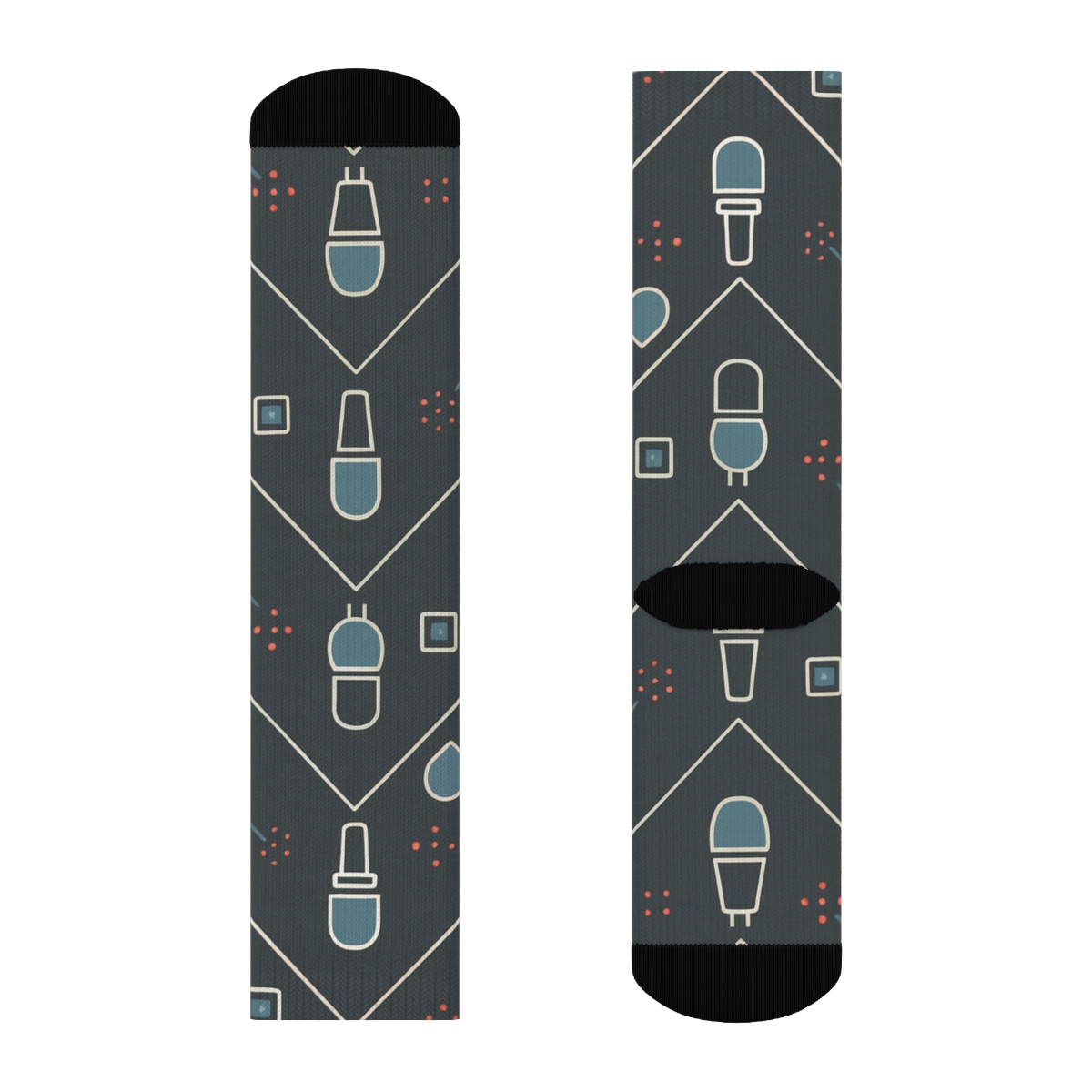 Journalist Microphone Chevron On Charcoal Field comfortable cotton crew socks