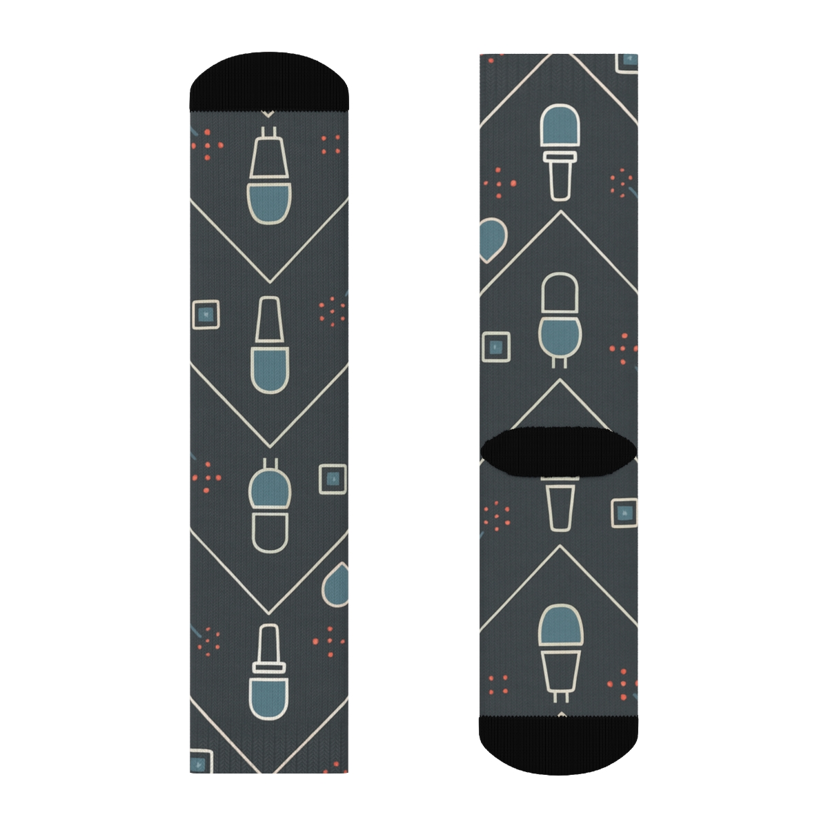 Journalist Microphone Chevron On Charcoal Field comfortable cotton crew socks