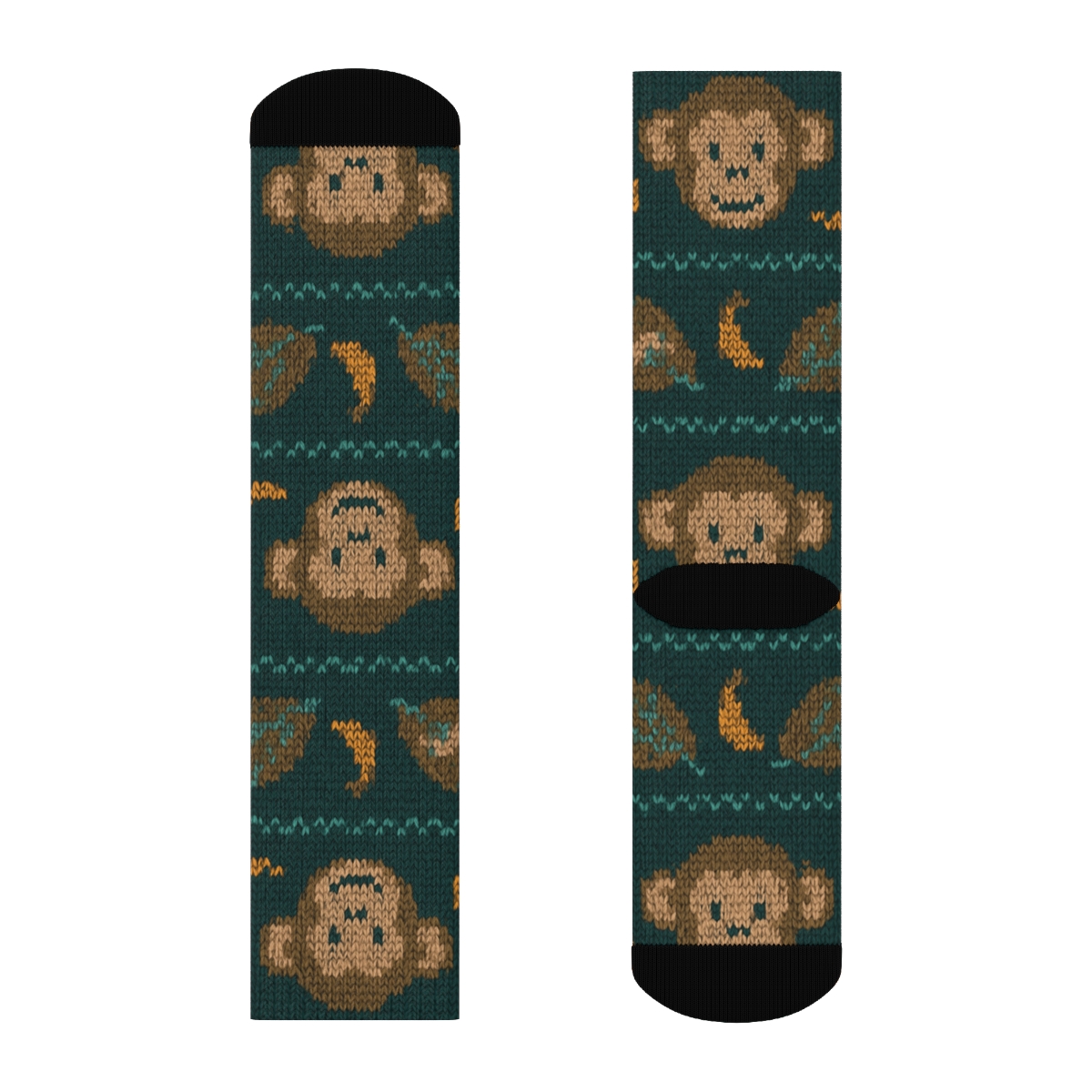 Jungle Knit Illusion With Monkey Motif Bands trendy patterned crew socks