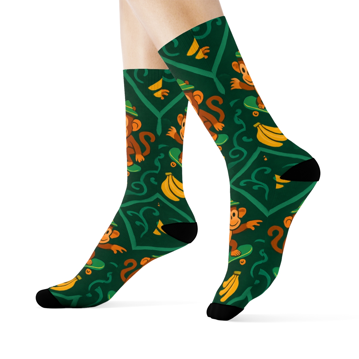 Jungle Party Tile, Monkey Edition designer printed crew socks