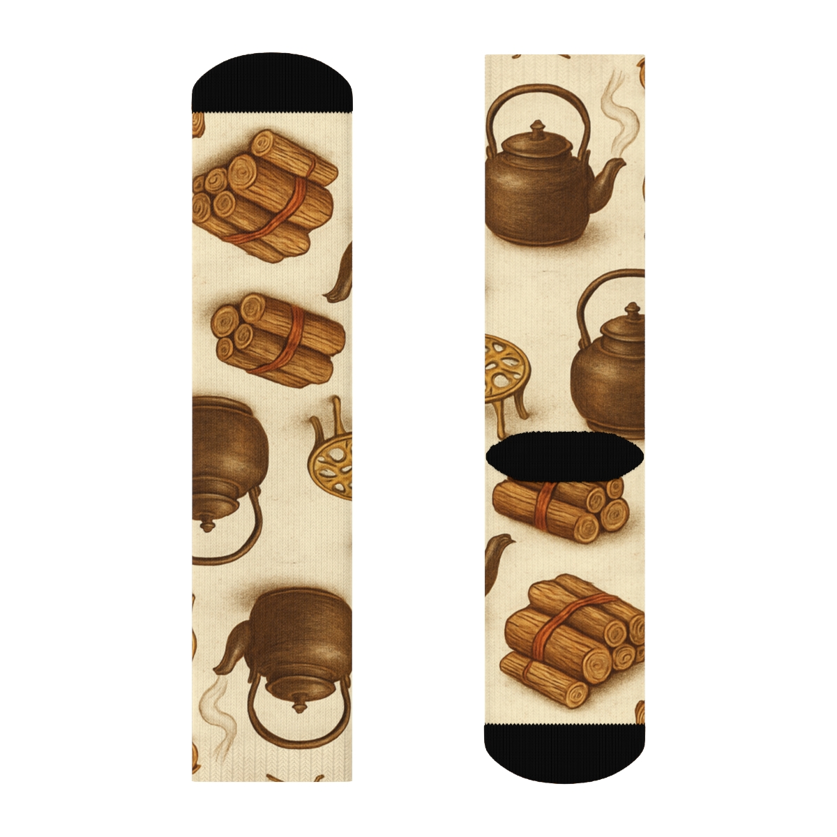 Kettle And Trivet Motifs With Heart Warmth soft everyday crew socks